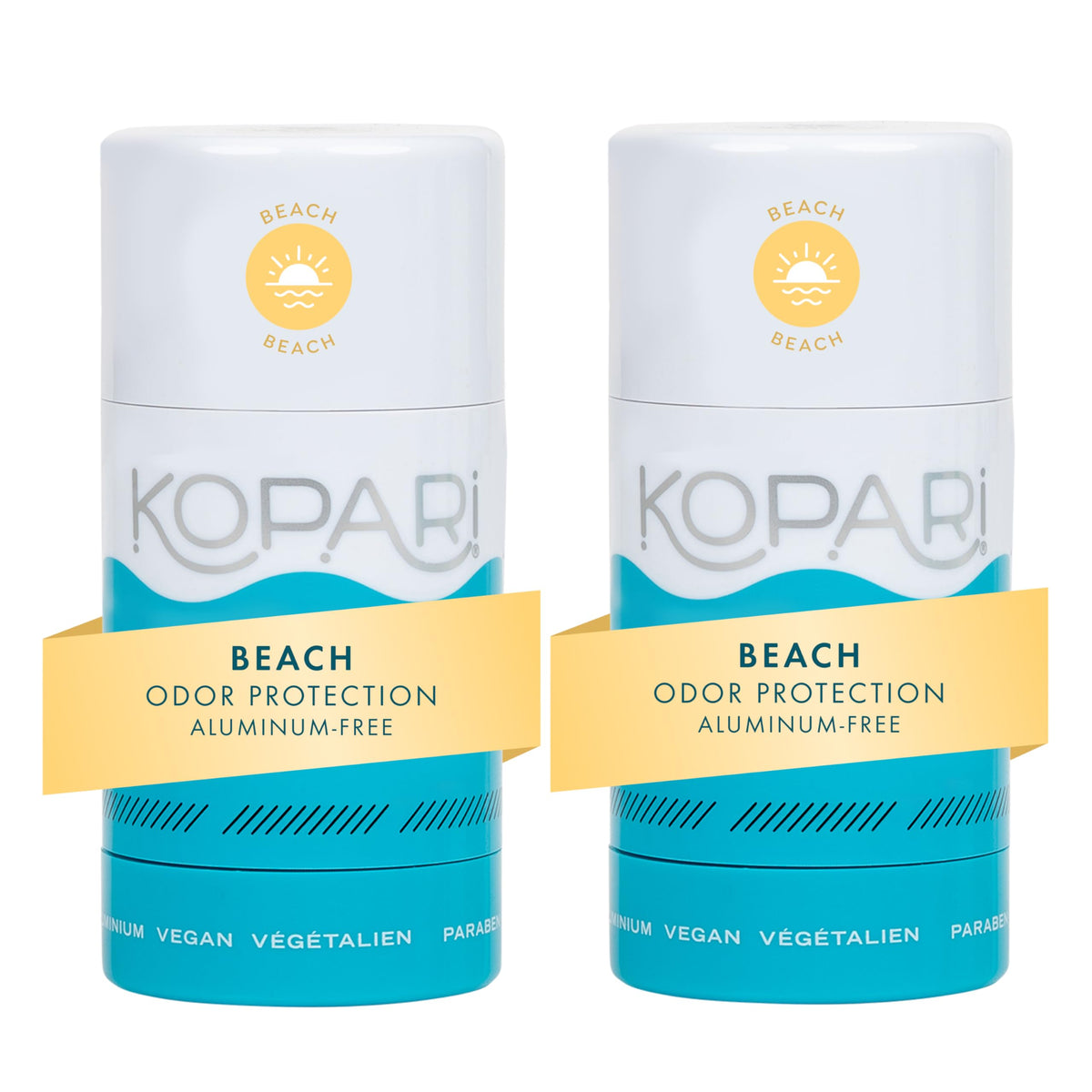 Kopari aluminum free coconut deodorant pack front view emphasizing the clean formula