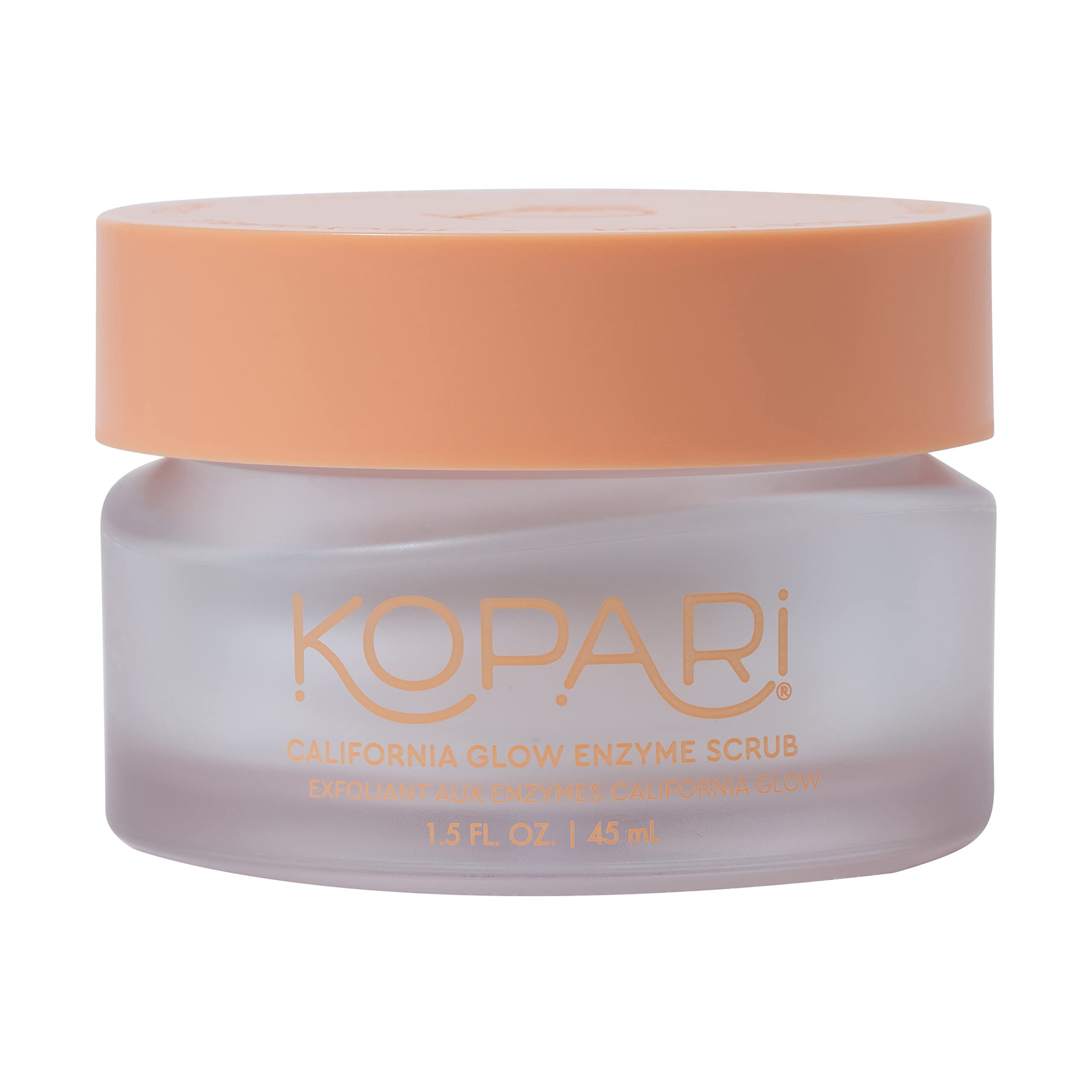 Kopari California Glow Enzyme Scrub bottle demonstrates gentle exfoliation for glow