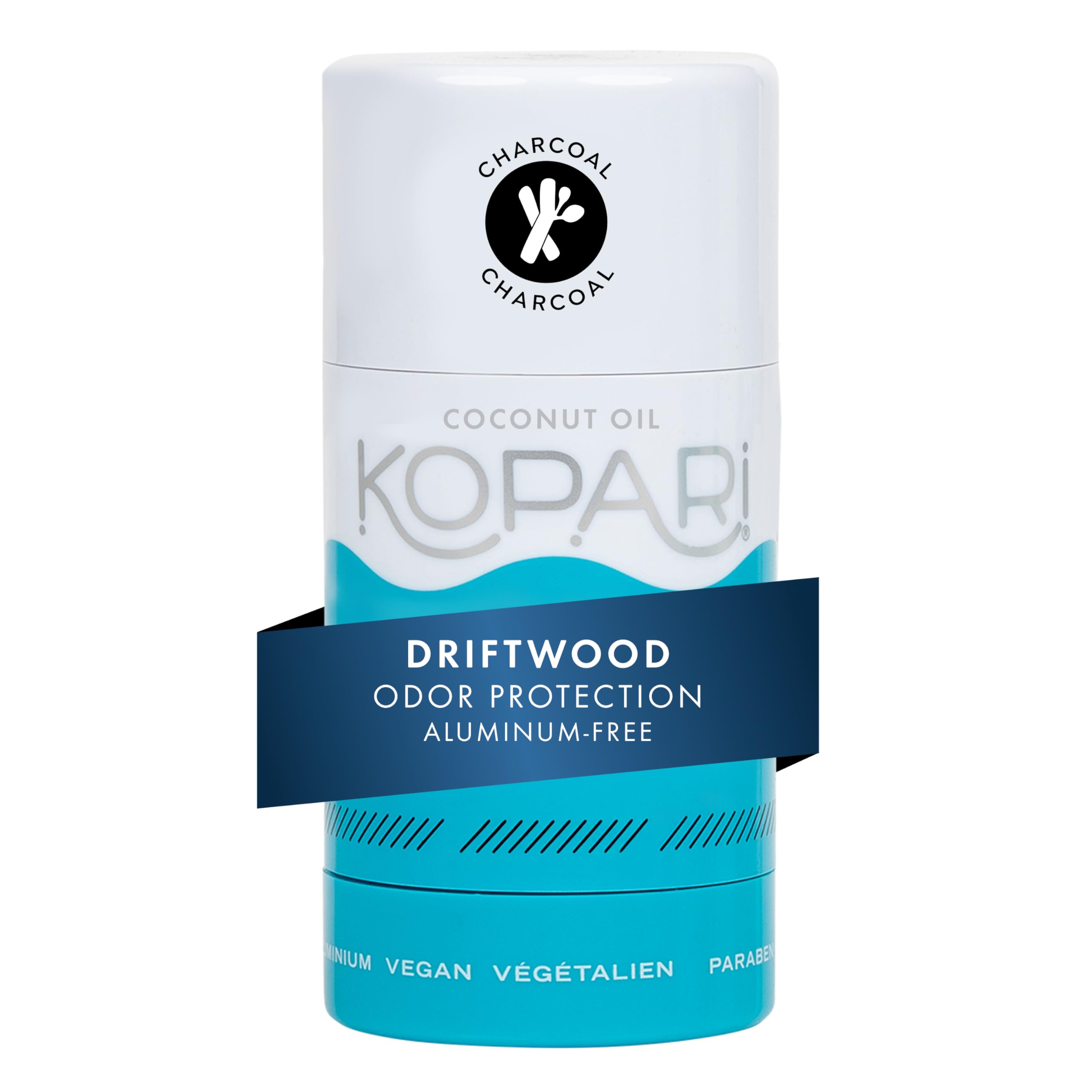 Kopari aluminum-free coconut deodorant packaging highlights a clean, aluminum-free design for everyday use.