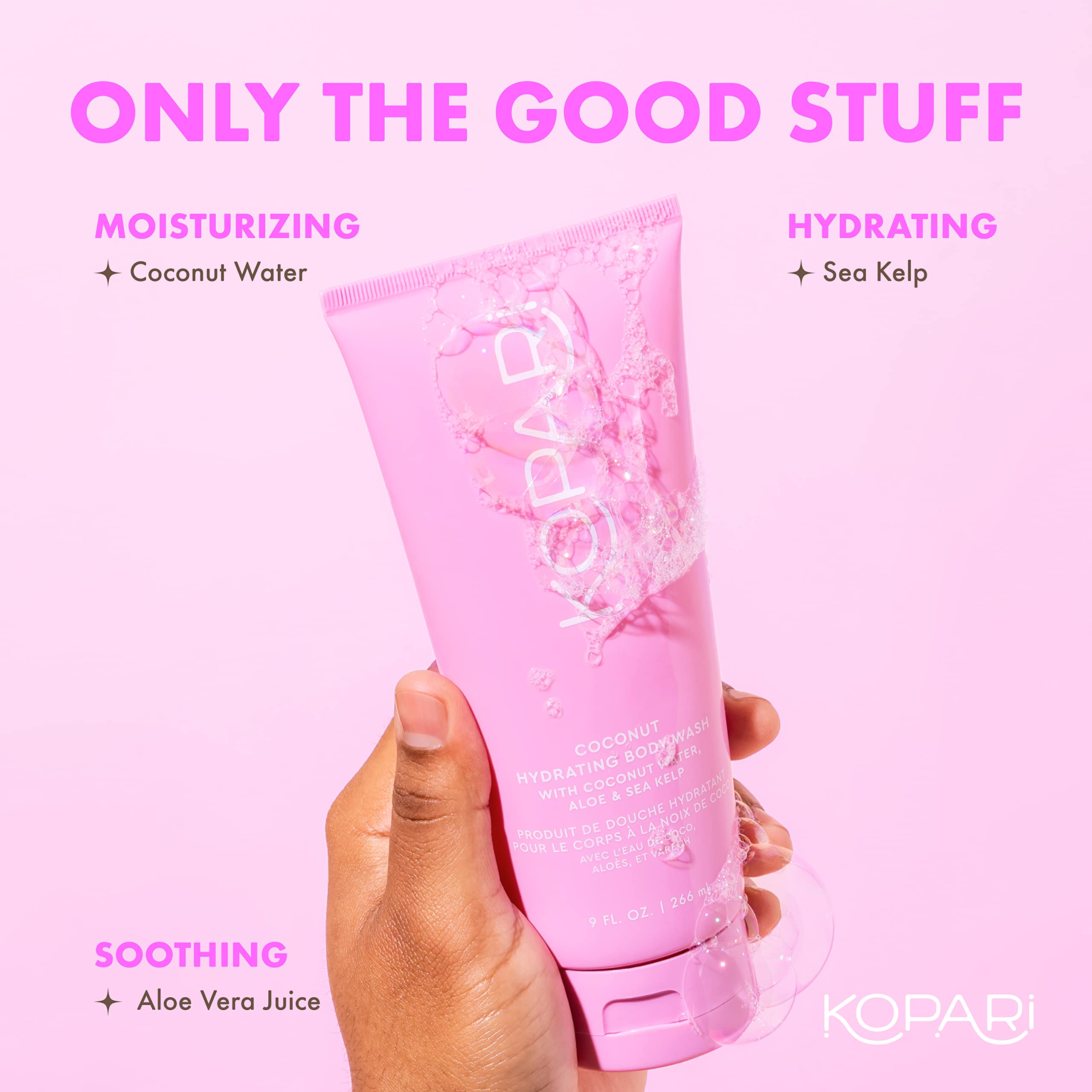 Kopari Coconut oil rich formula close-up highlights skin-loving ingredients.