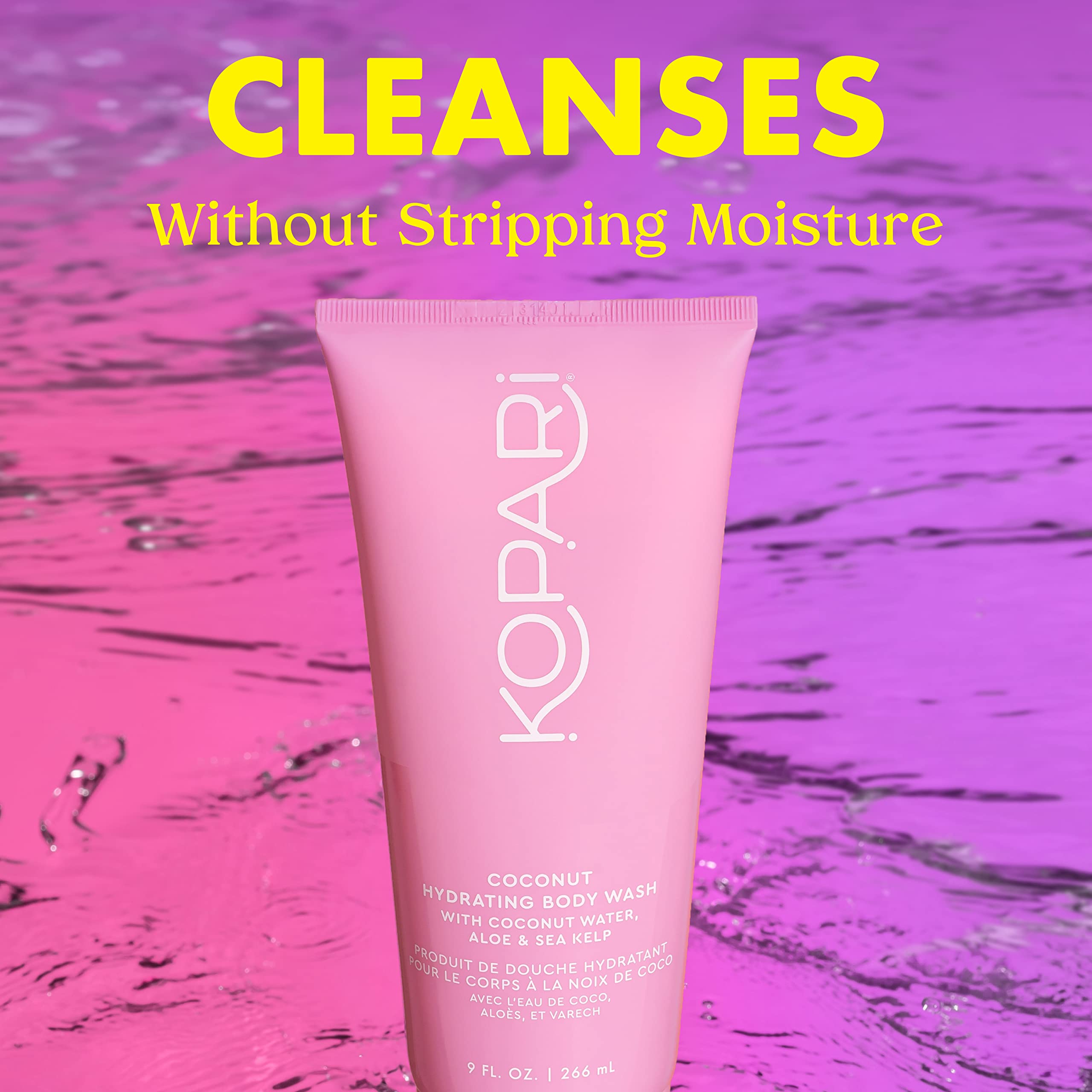 Kopari Hydrating Body Wash foamy lather demonstrates gentle cleansing.