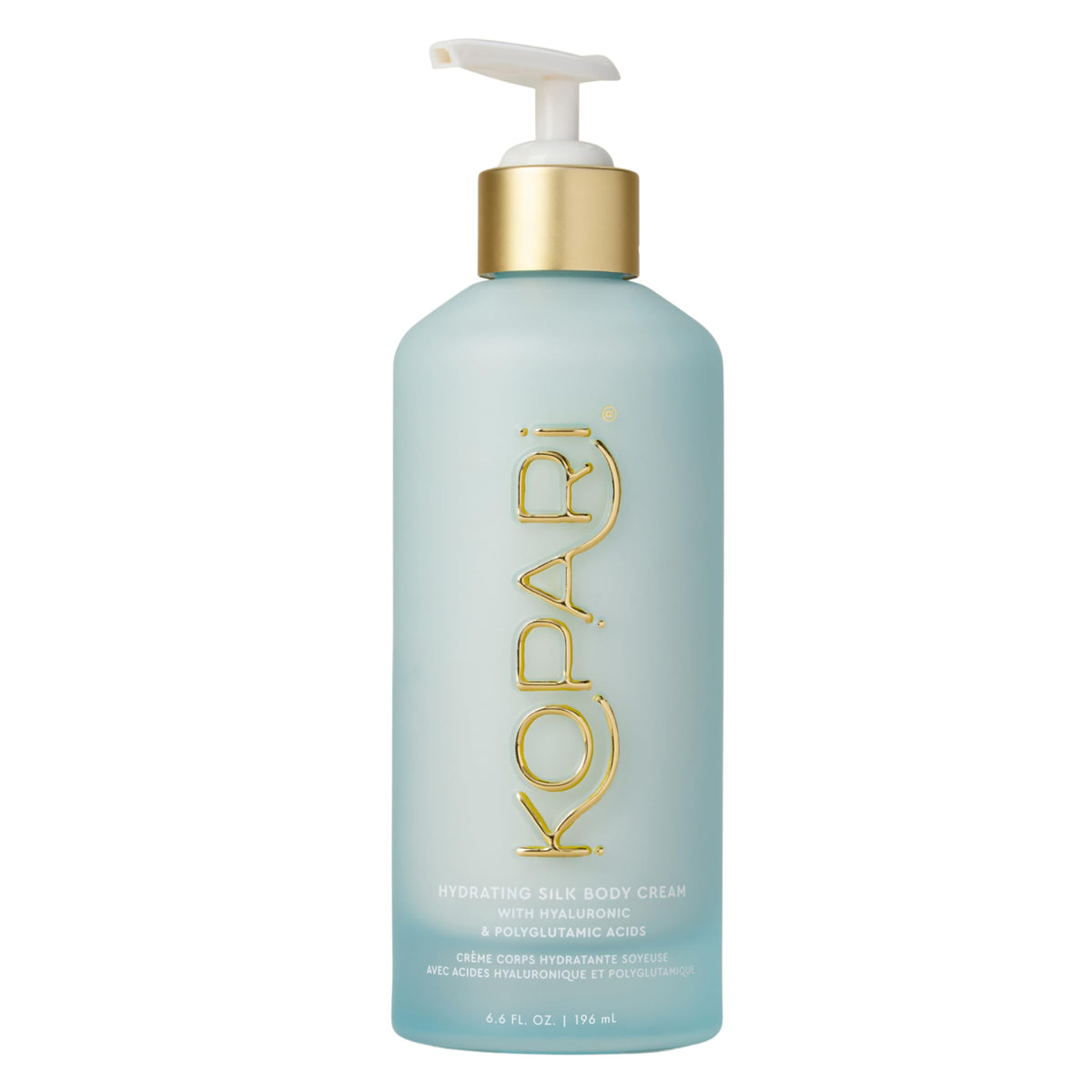 Kopari Hydrating Silk Body Cream bottle with pour showing long-lasting moisture