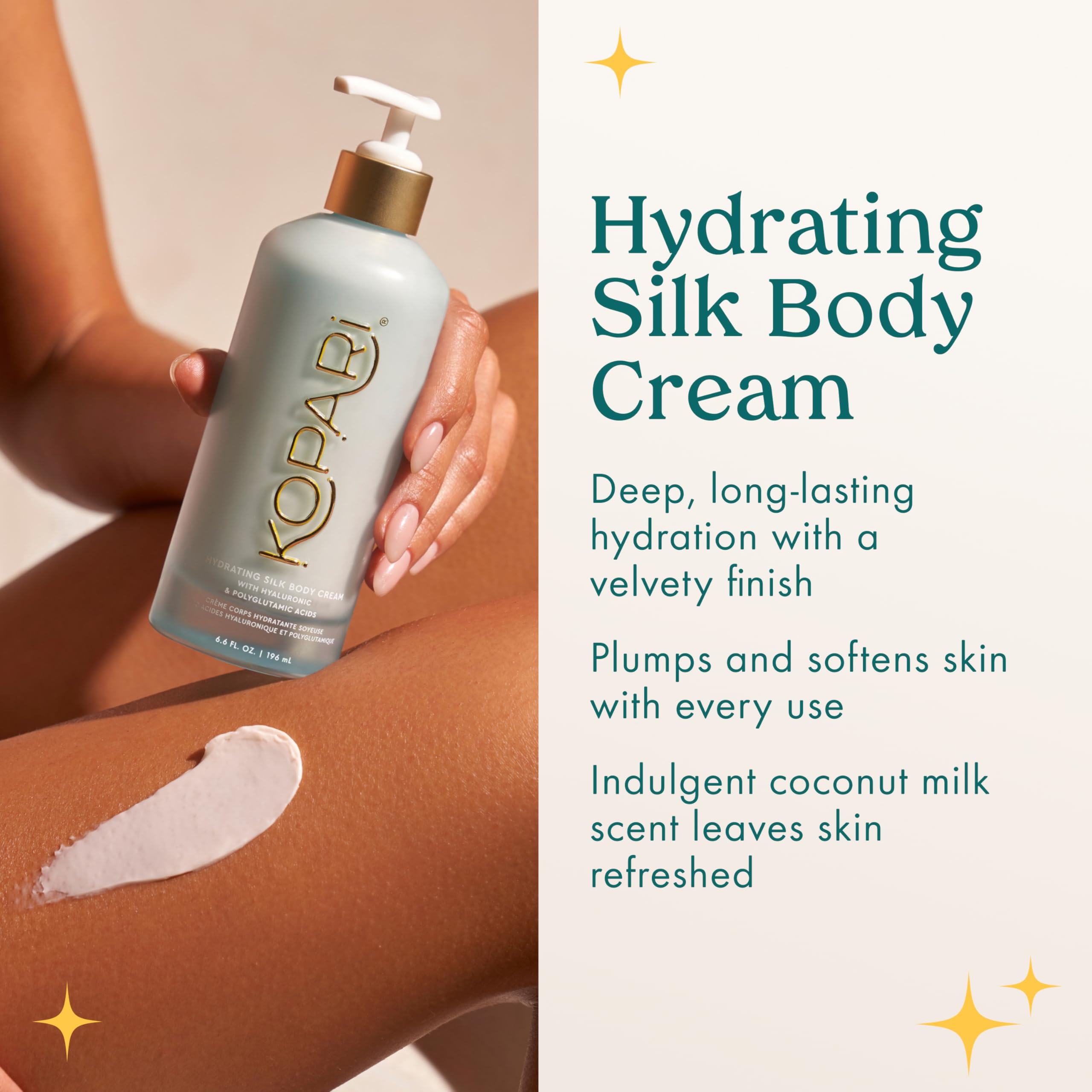 Kopari Hydrating Silk Body Cream spread on arm reveals velvety skin