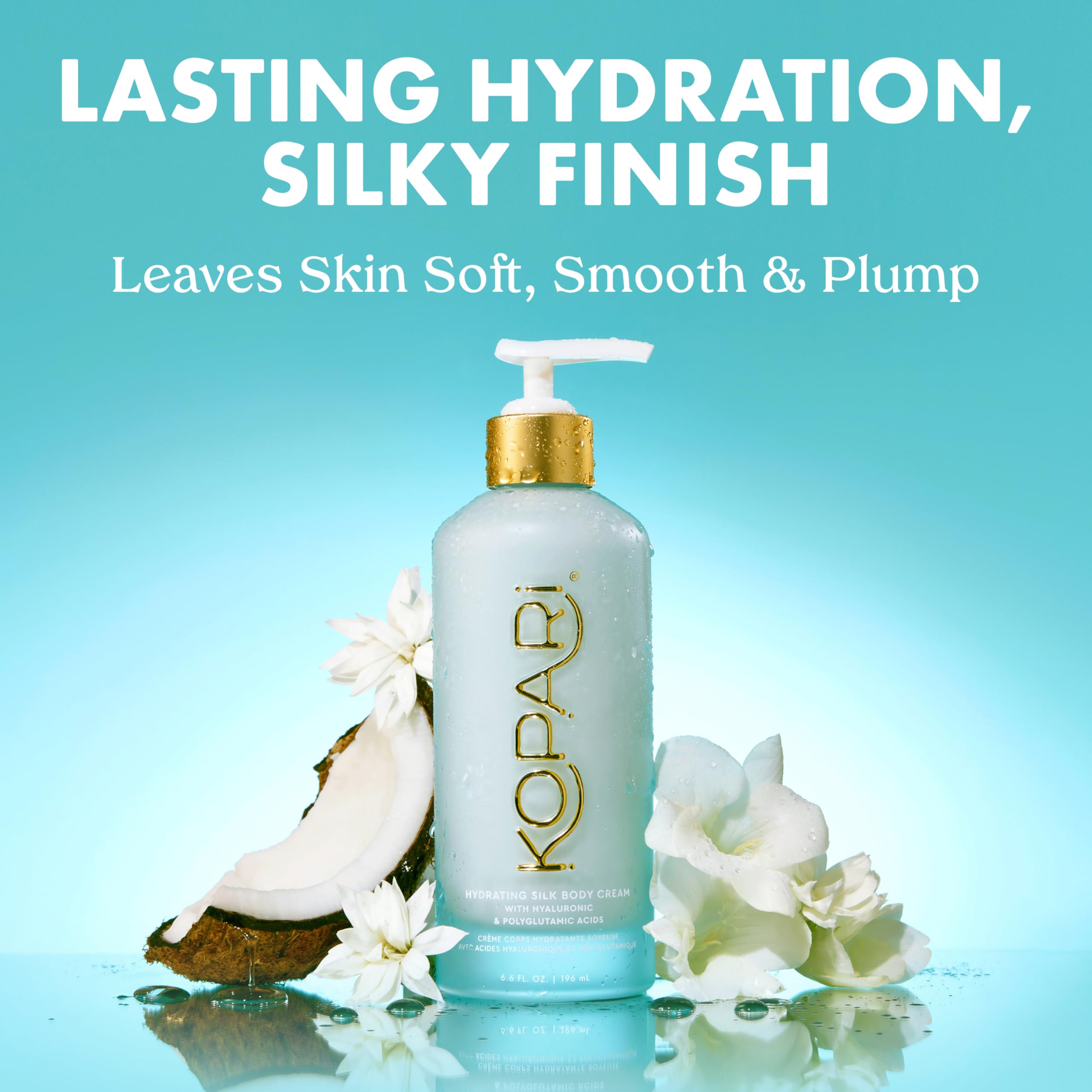 Close-up of Kopari Hydrating Silk Body Cream texture for silky, lightweight absorption