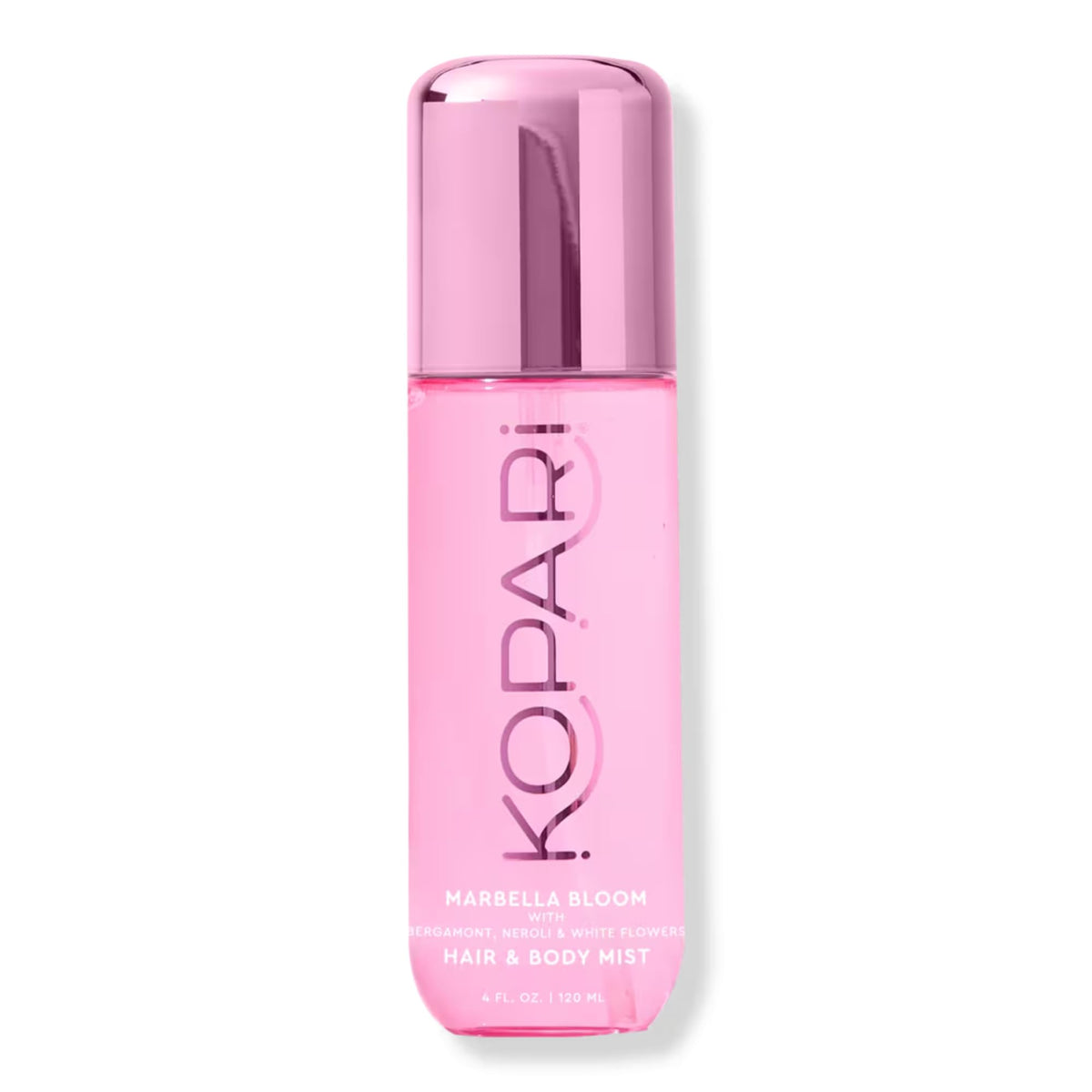 Kopari Marbella Bloom hair mist bottle on vanity for a refreshing aroma.