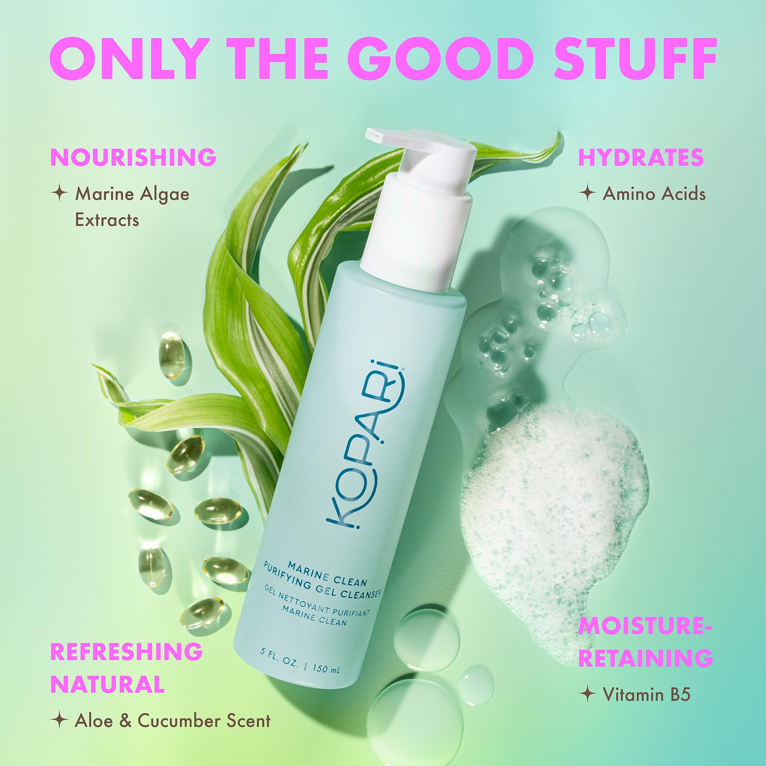 Kopari Marine Clean makeup removal shows makeup melting without drying.