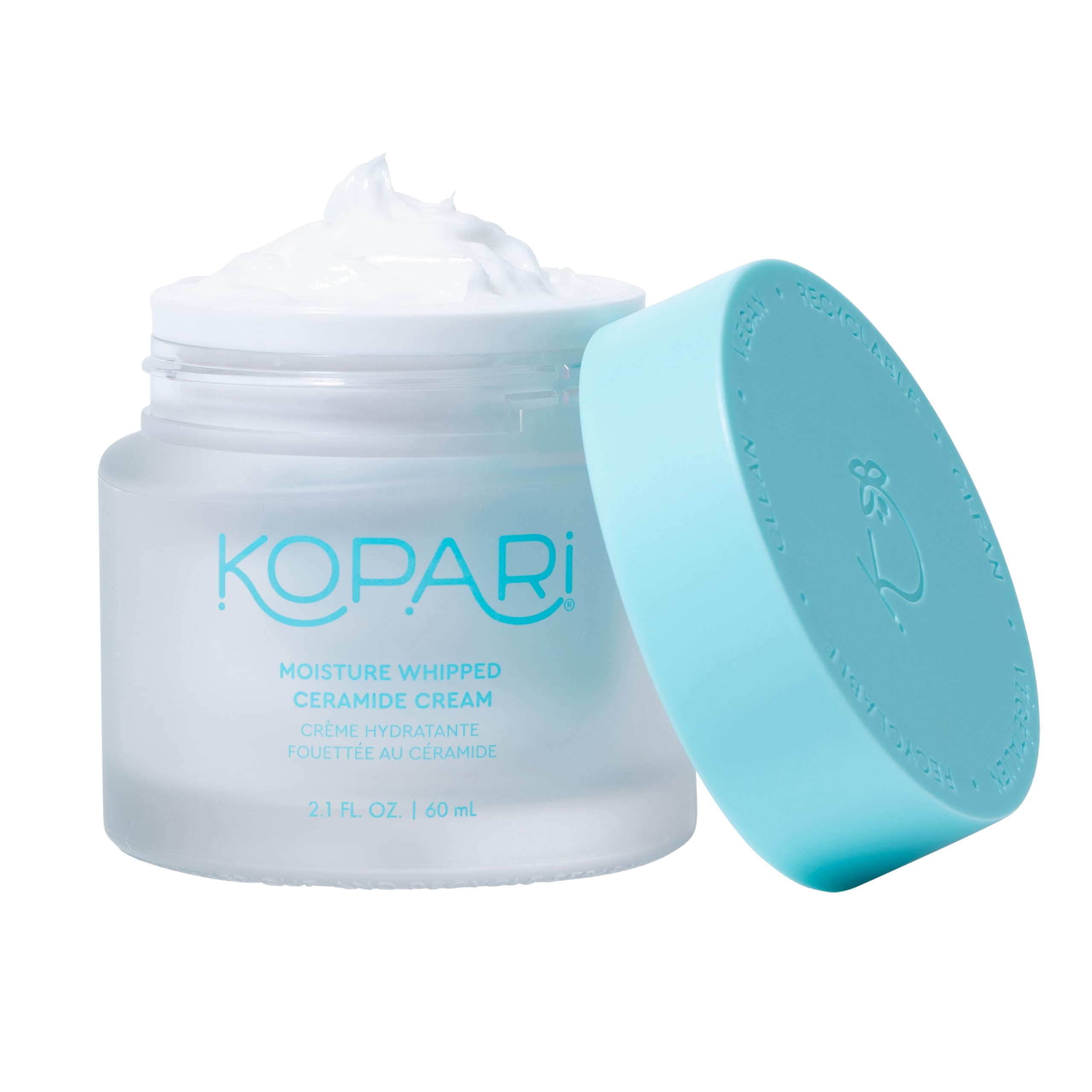 Kopari Moisture Whipped Ceramide Cream bottle showing lasting vegan hydration.