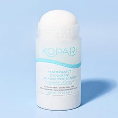 Kopari Performance Plus deodorant stick application with smooth glide on skin.