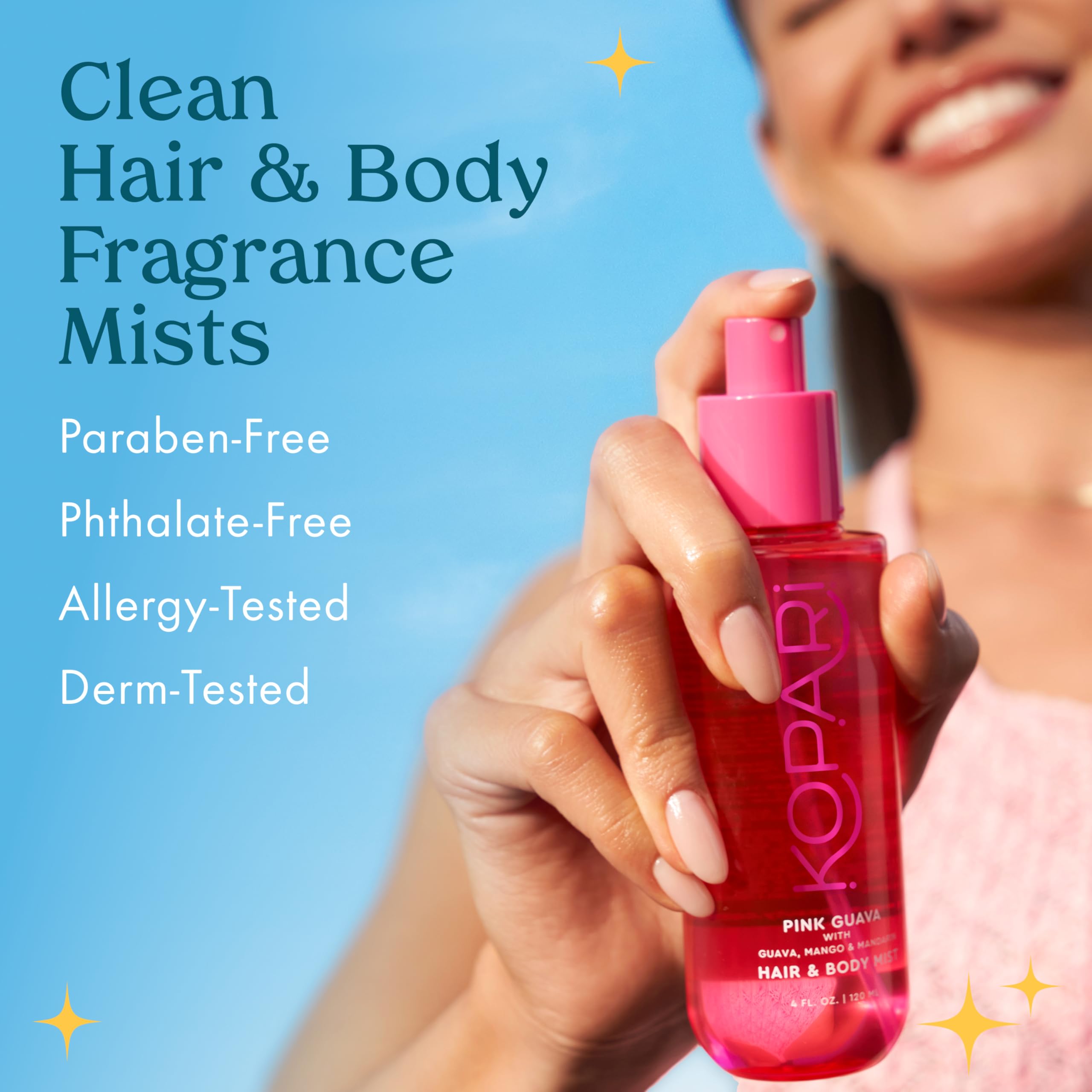 Kopari Pink Guava Mist ingredients hint at lush tropical notes.