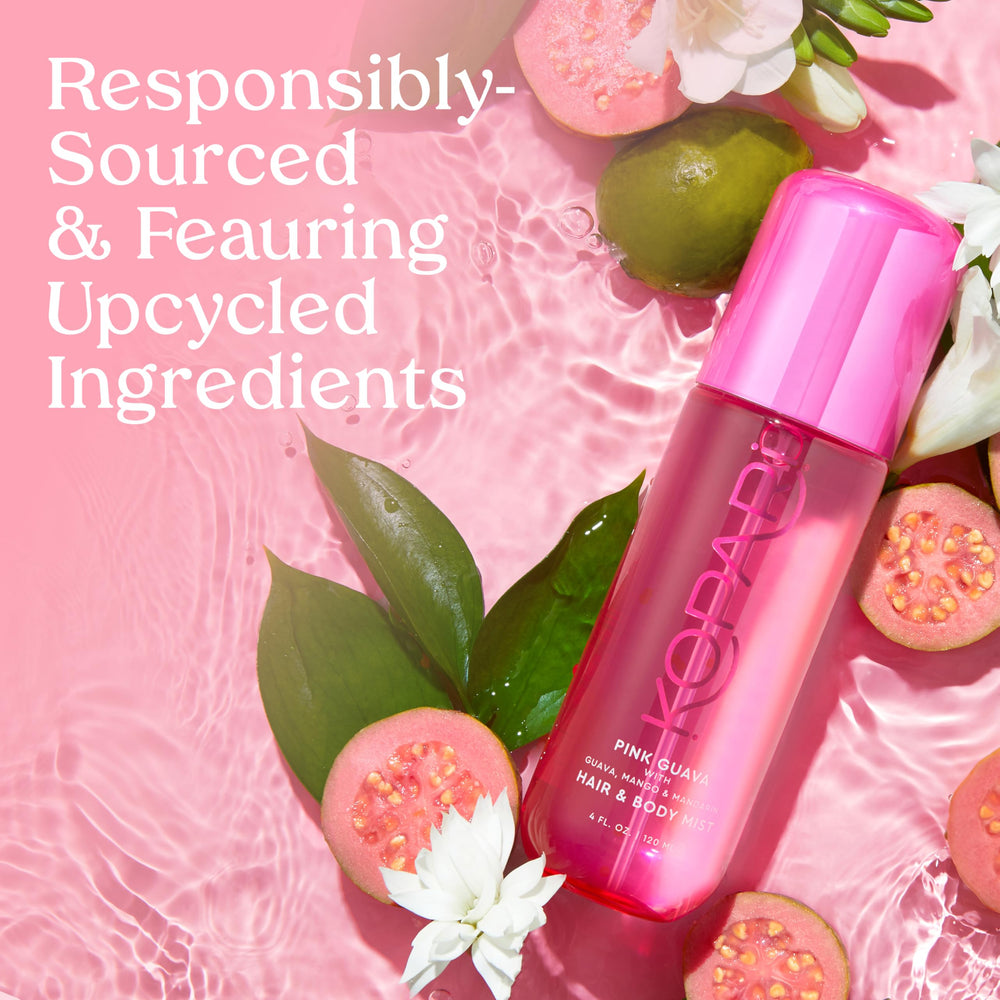 Kopari Pink Guava Mist packaging highlights vegan cruelty-free branding.