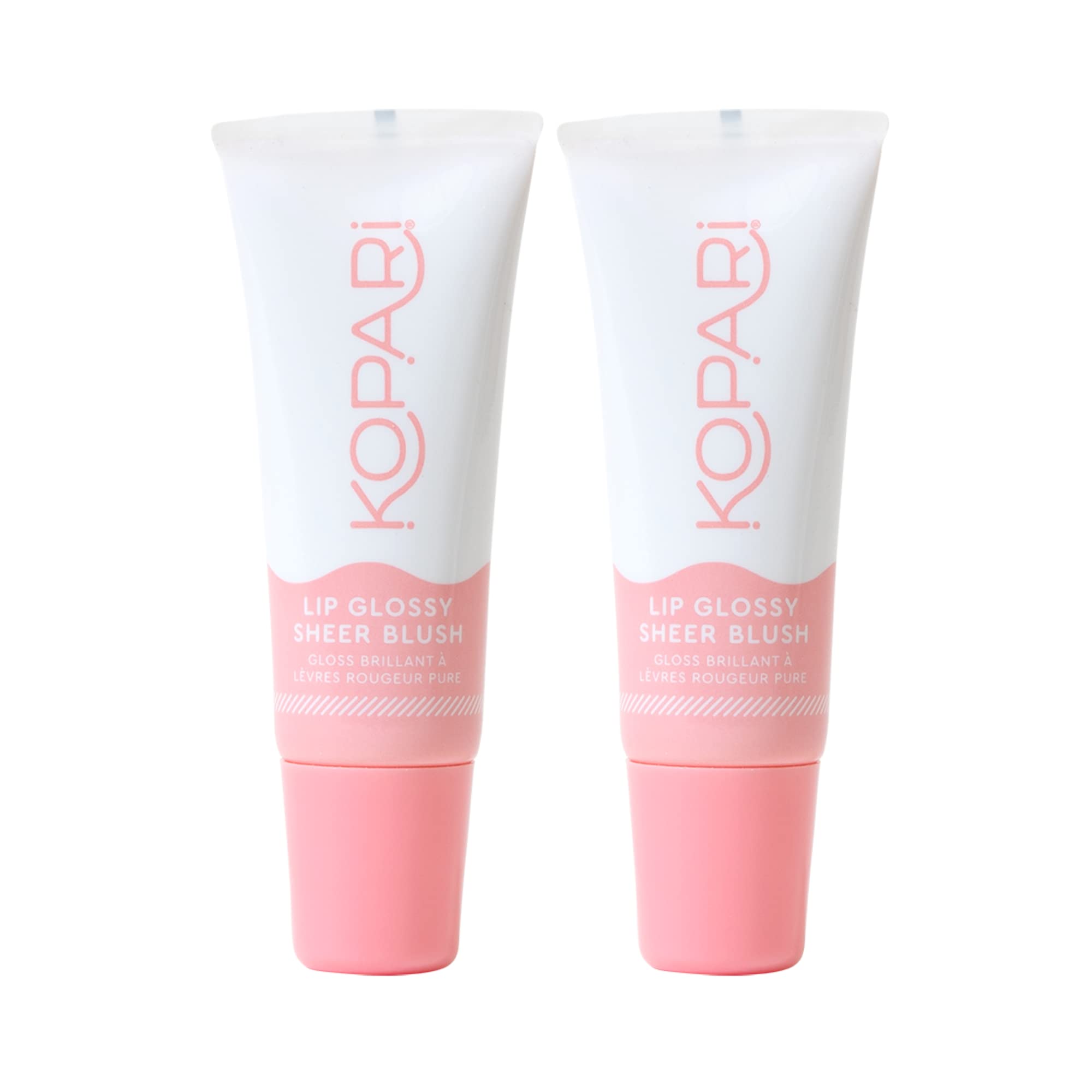 Kopari Sheer Blush Lip Glossy 2pk front view for a soft, glassy lip shine