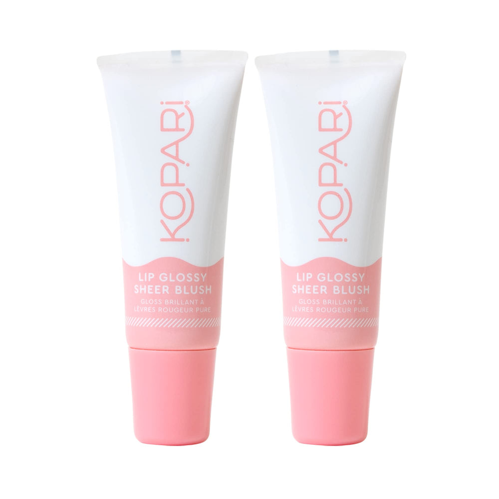 Kopari Sheer Blush Lip Glossy 2pk front view for a soft, glassy lip shine