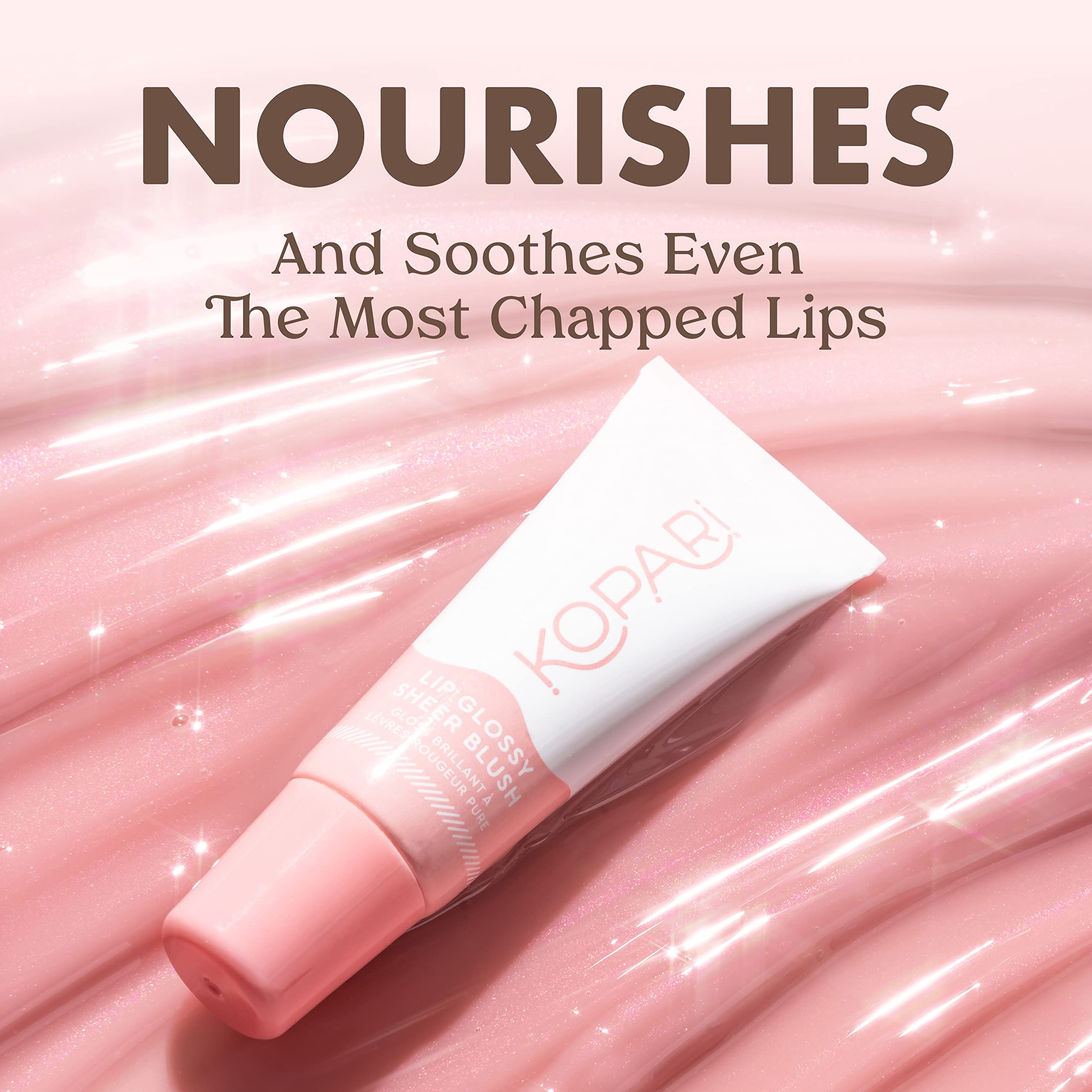 Kopari Sheer Blush Lip Glossy 2pk side-by-side display with vibrant color payoff