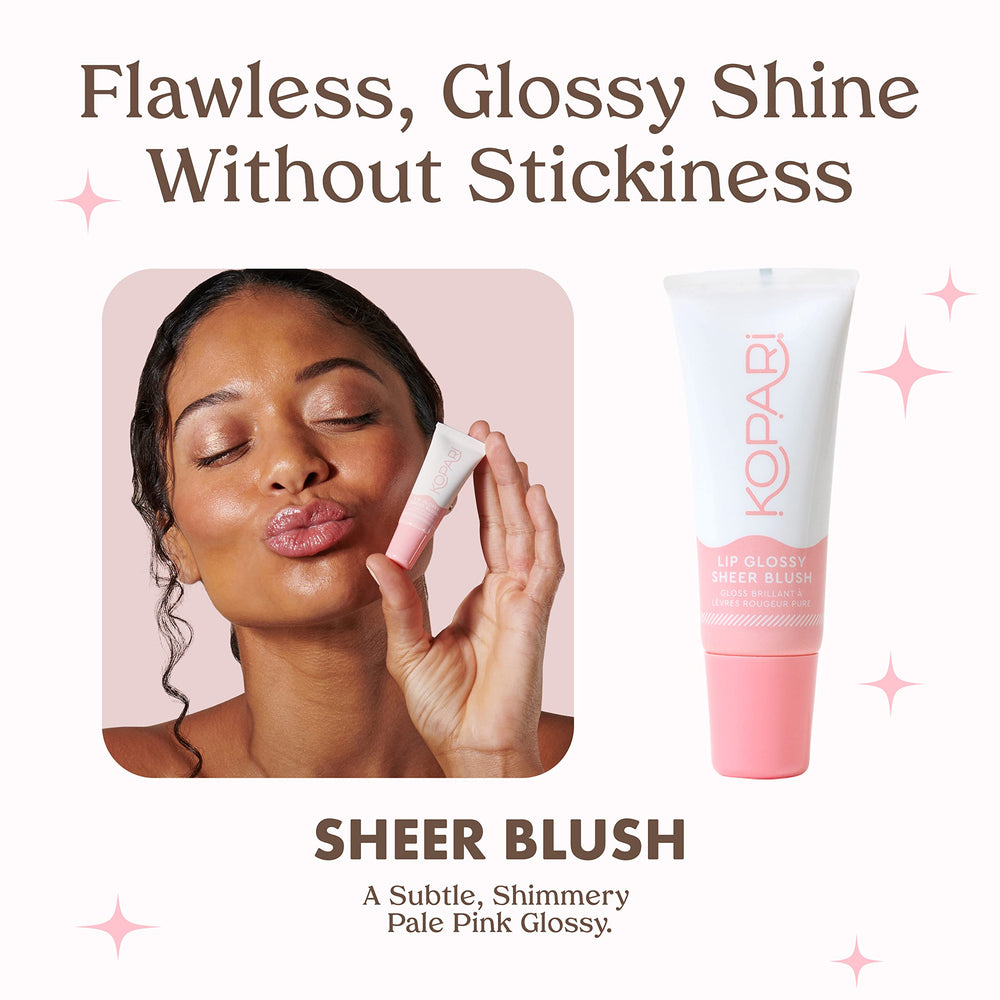 Kopari Sheer Blush Lip Glossy 2pk wand close-up highlighting smooth applicator