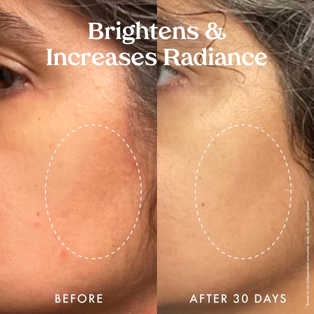 Kopari Star Bright Serum beads illustrating slow-release Vitamin C for potency.