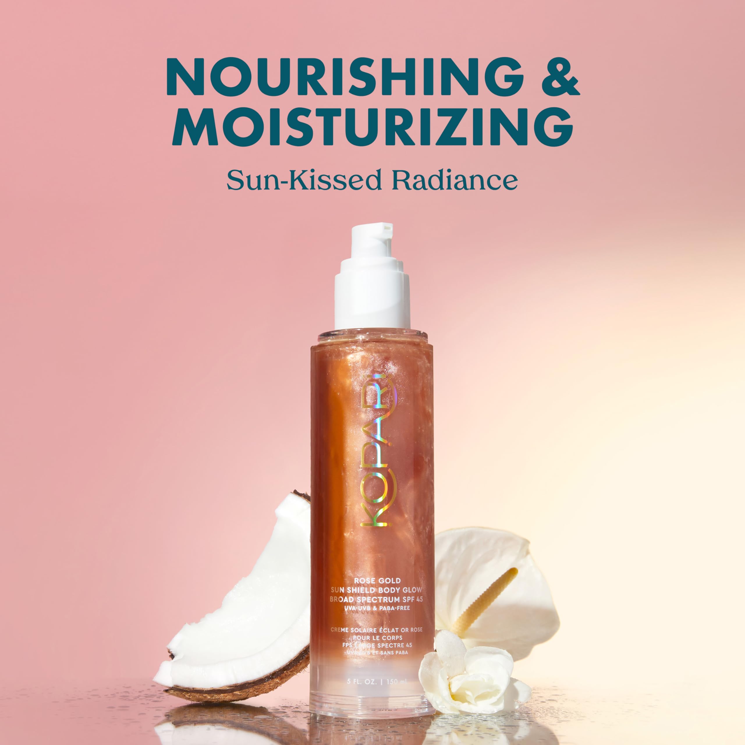 Kopari Sun Shield Body Glow pump demonstrates easy, mess-free application.