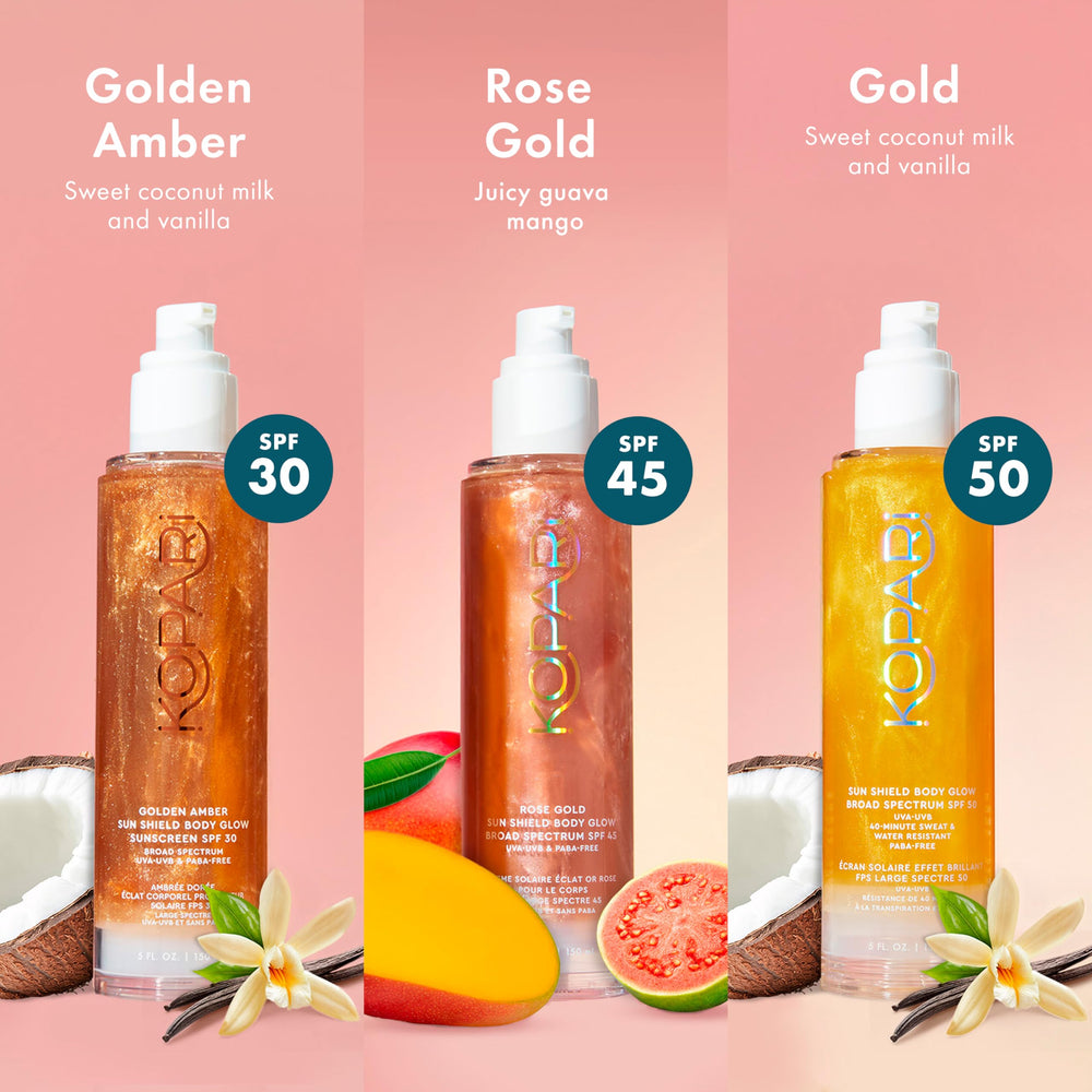 Kopari Sun Shield Body Glow coconut milk scent evokes tropical vibes