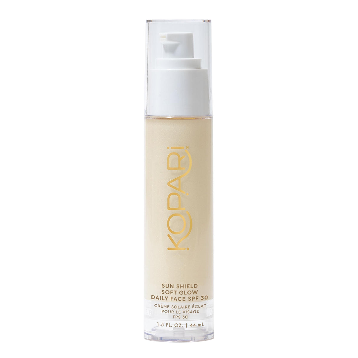 Kopari Sun Shield Soft Glow bottle shows lightweight protection for everyday radiance.