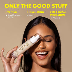 Kopari Sun Shield Soft Glow radiant finish provides natural glow without white cast.
