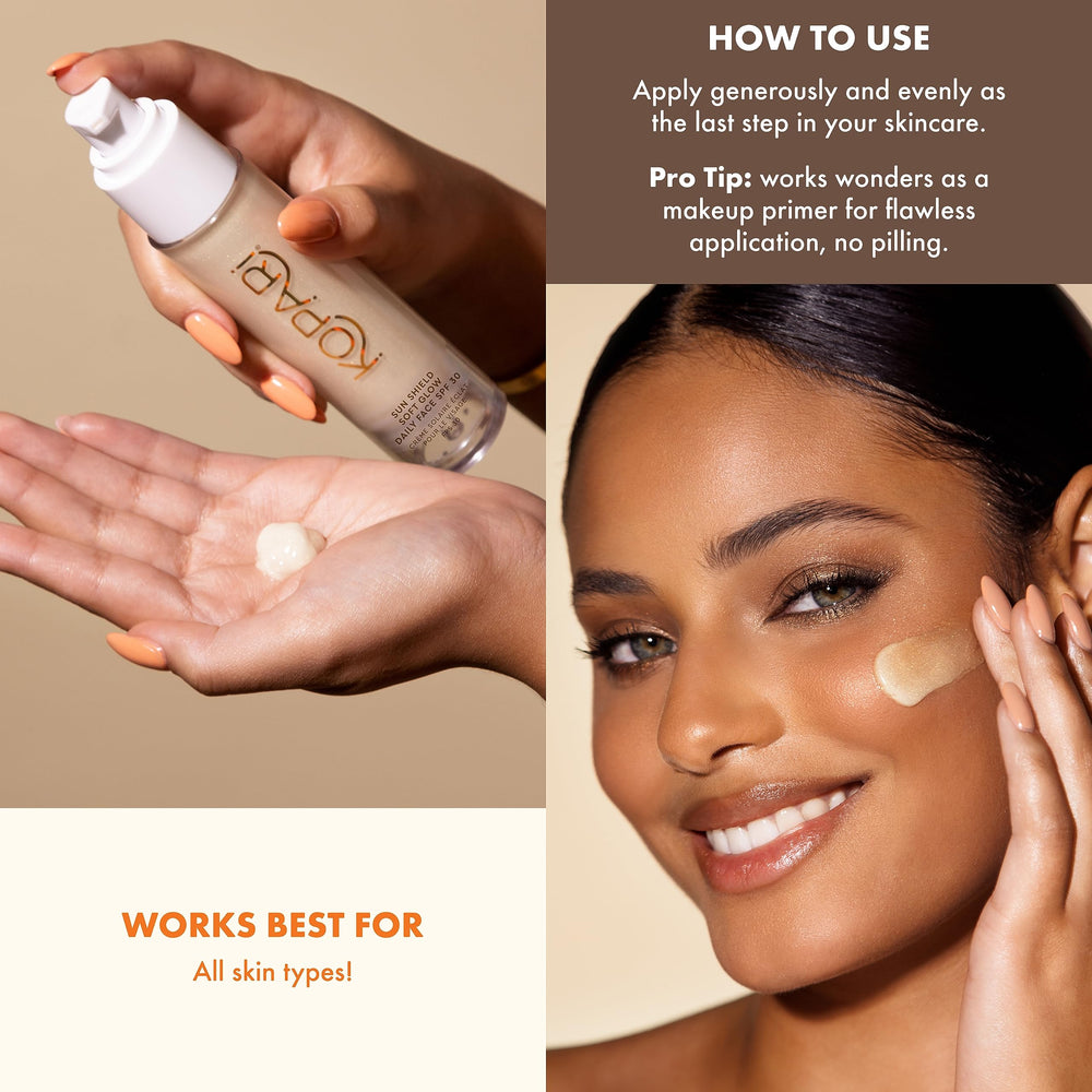 Kopari Sun Shield Soft Glow under makeup acts as a hydrating primer.