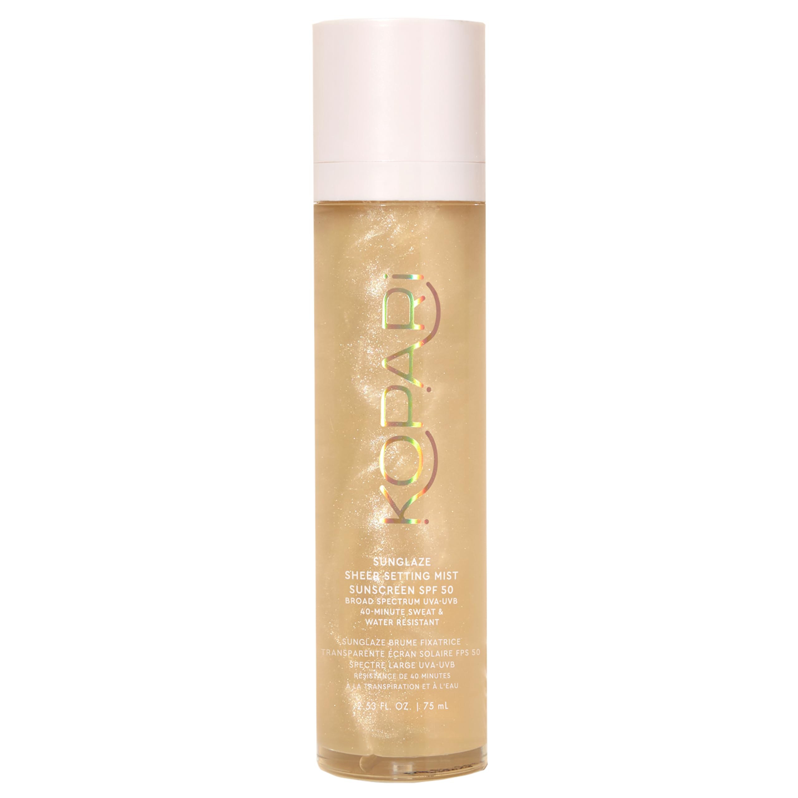 Kopari Sunglaze bottle spray demonstrates weightless SPF mist for daily use.