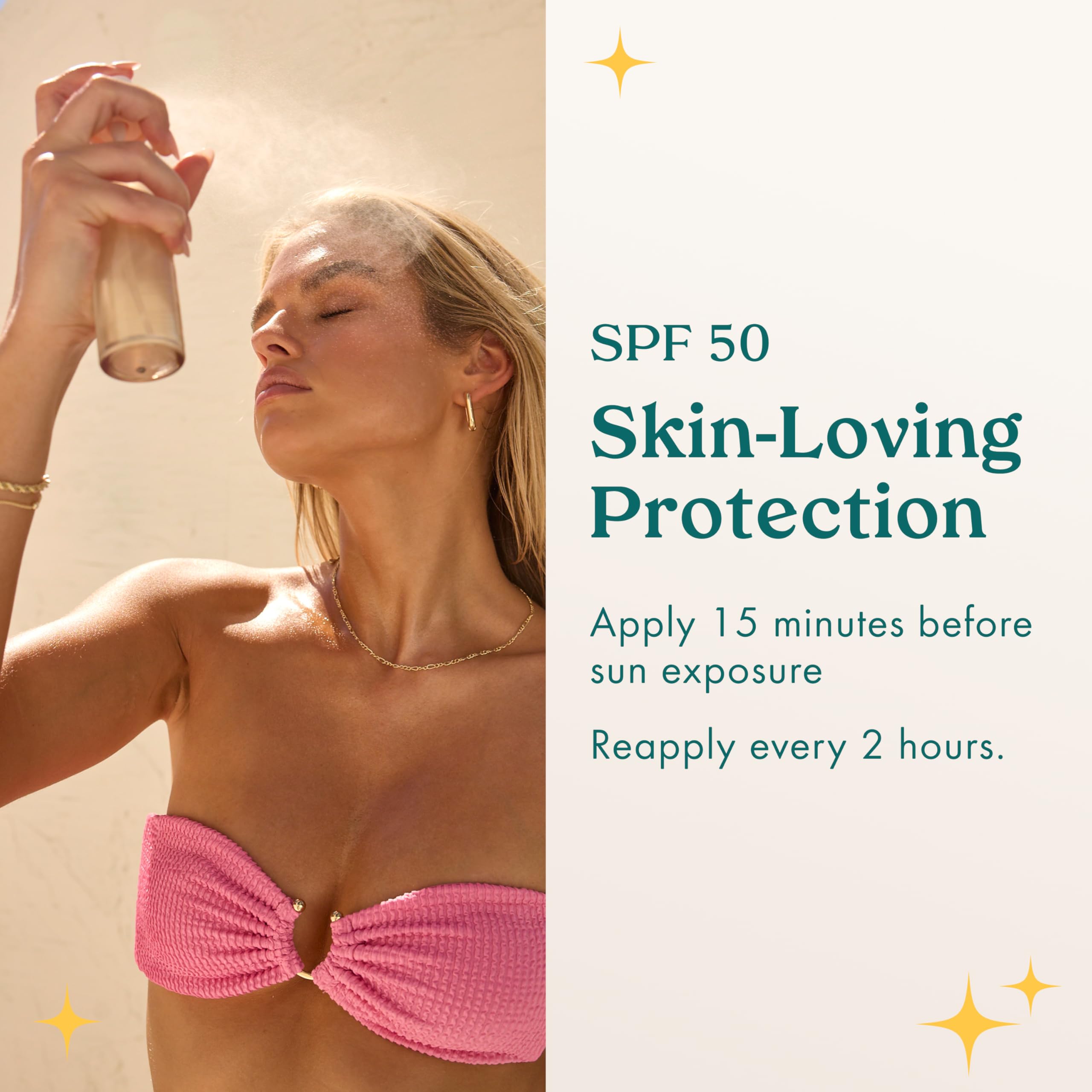 Kopari Sunglaze makeup setter scene highlights long-lasting wear without stickiness.