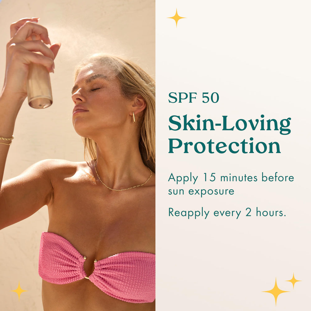 Kopari Sunglaze makeup setter scene highlights long-lasting wear without stickiness.