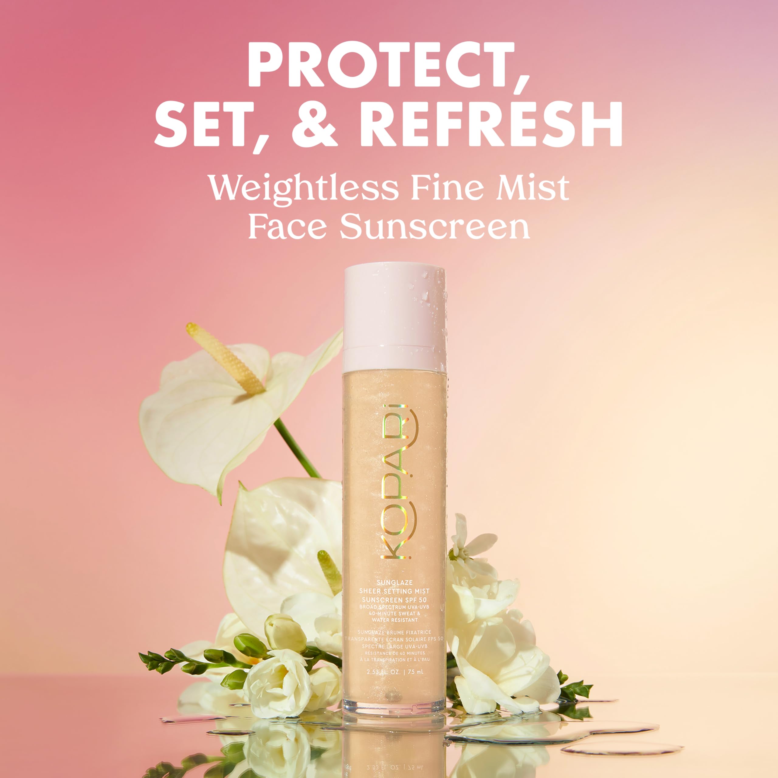 Kopari Sunglaze setting mist application shows easy makeup setting with hydration.