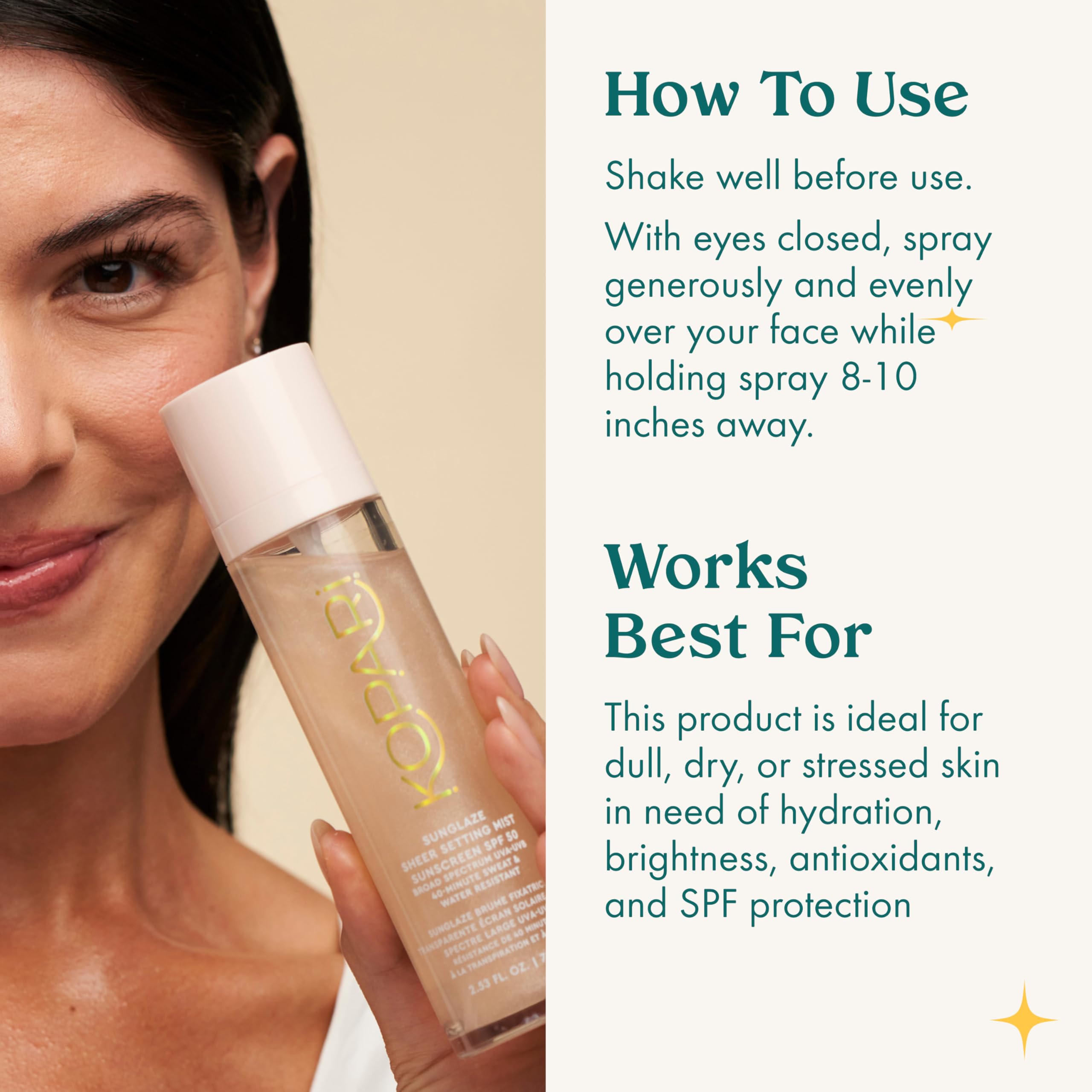 Kopari Sunglaze water-resistant spray is ideal for gym sessions and sunny days.