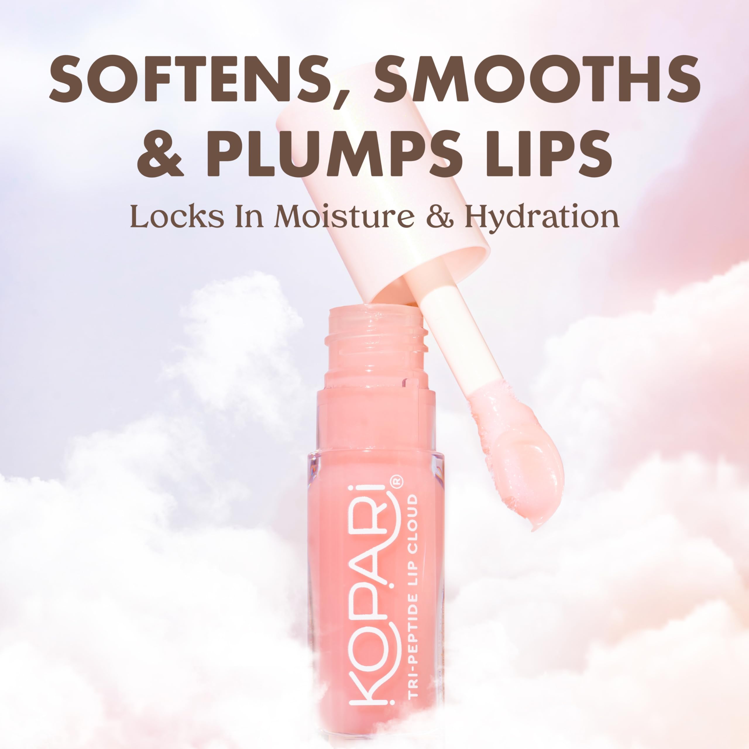 Kopari Tri-Peptide Lip Cloud dispense demonstrates precise, comfortable application for smoother lips.
