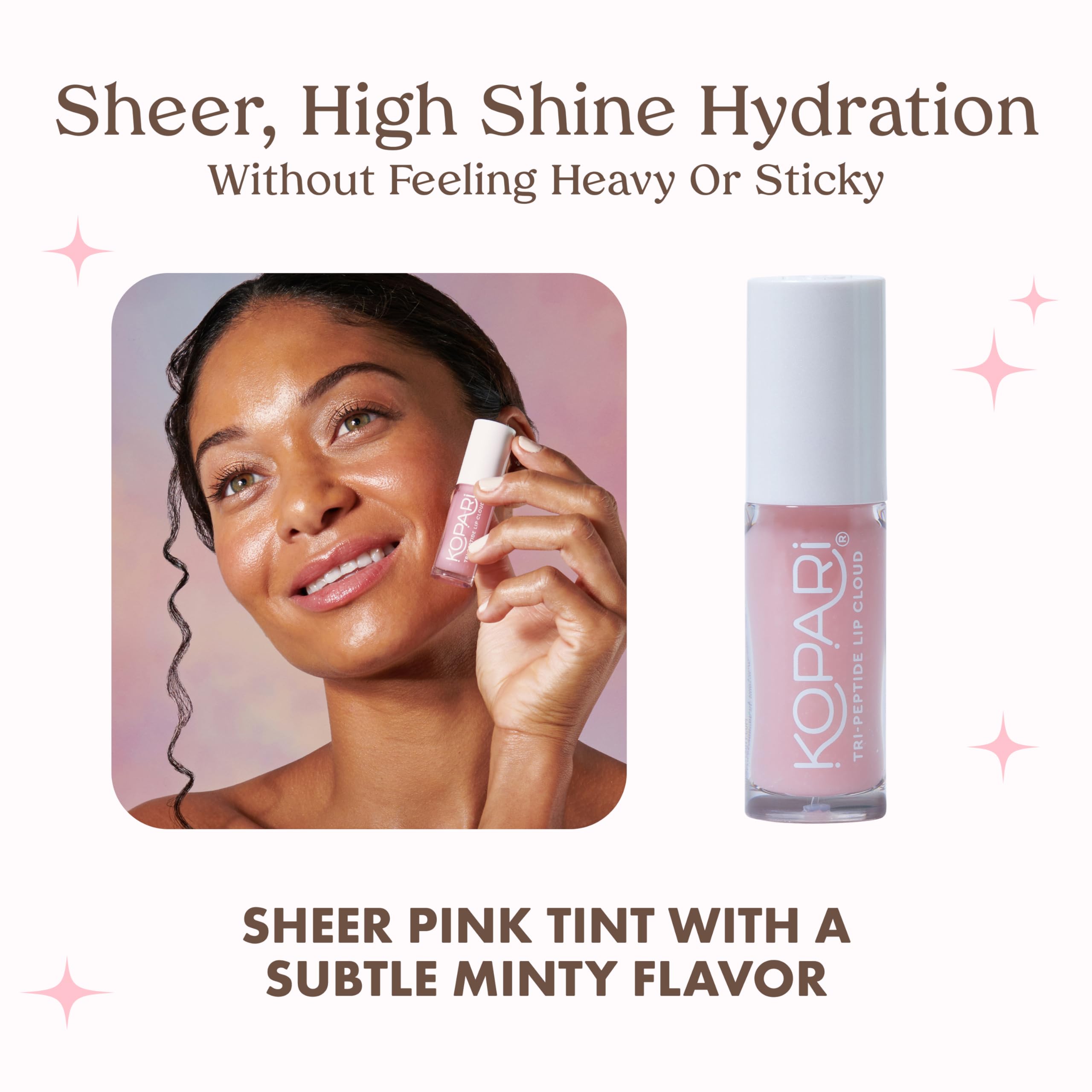 Kopari Tri-Peptide Lip Cloud texture on lips hints at a rich, hydrating feel.