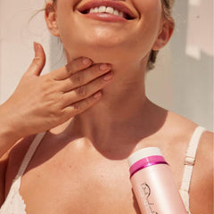 Kopari Ultra Renewal Retinol Body Cream applying motion to neck area.