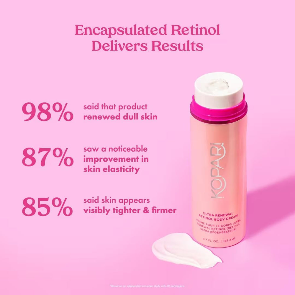 Kopari Ultra Renewal Retinol Body Cream texture swirl indicating a silky, hydrating formula.