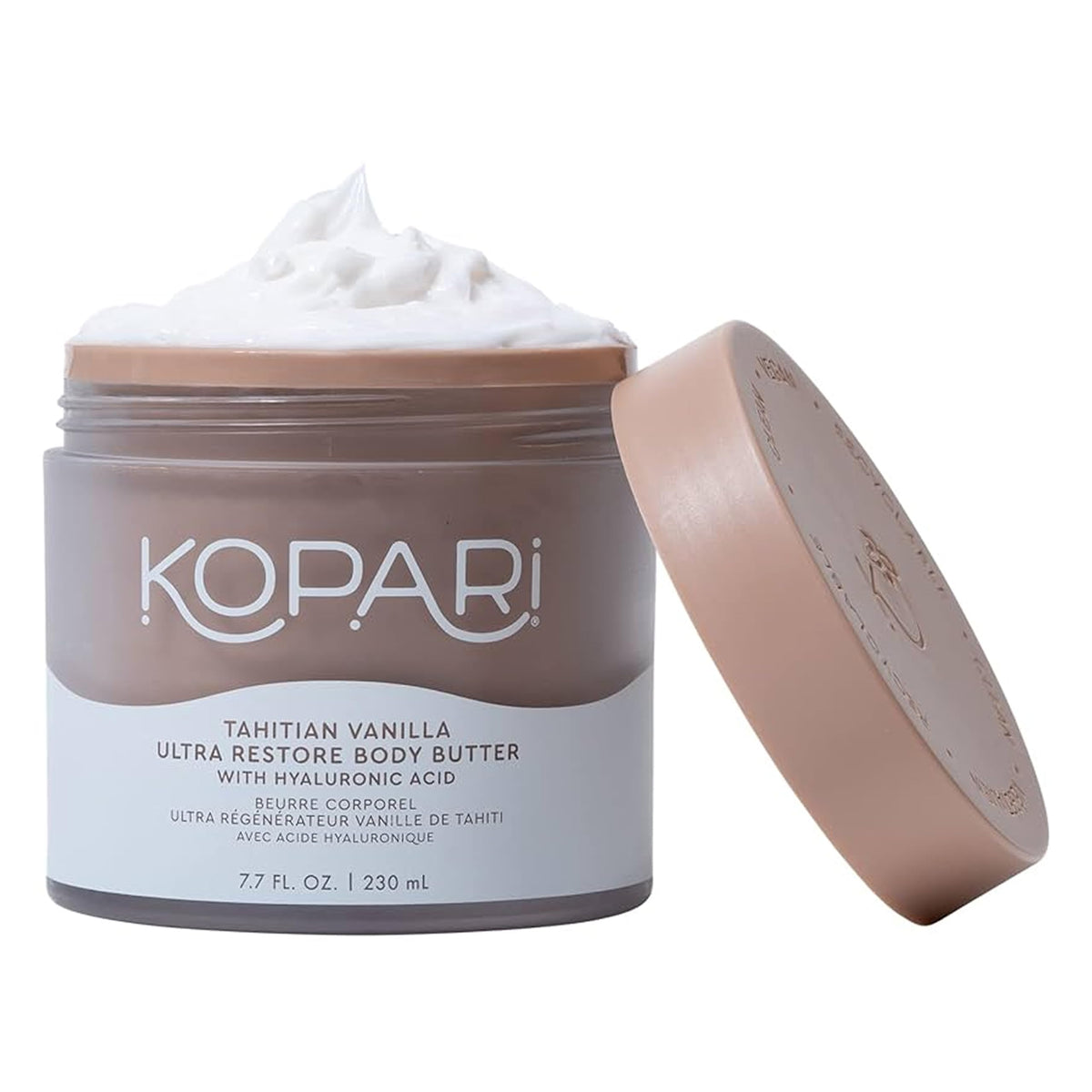 Kopari Ultra Restore Body Butter jar with whipped texture for deep hydration.