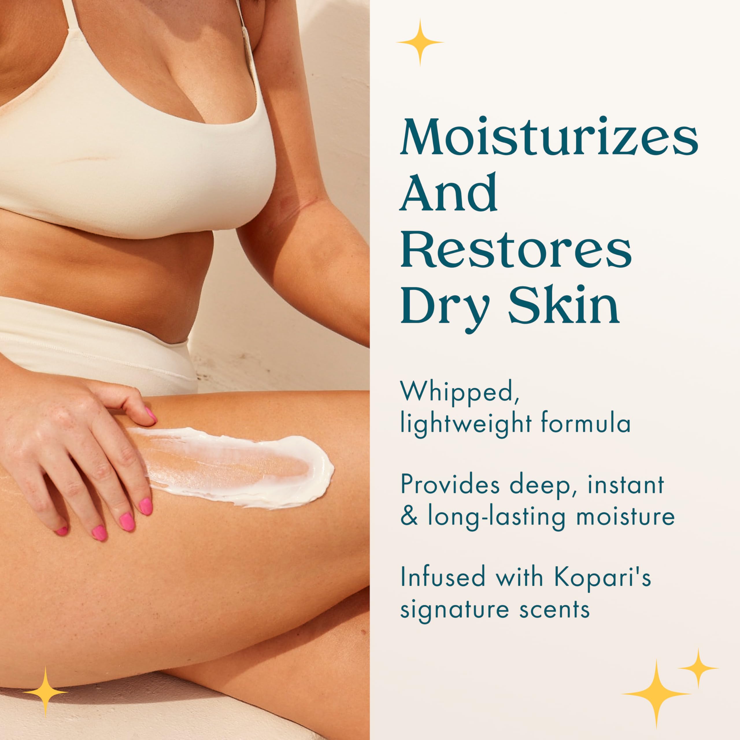 Kopari Ultra Restore Butter applied to elbows, heels, and hands for deep moisture