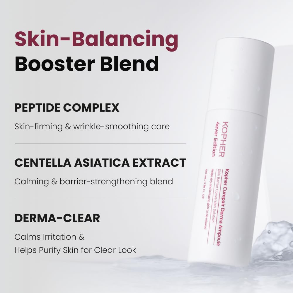Kopher Curepair Derma Ampoule Mist featuring nature extracts like Matricaria and Honeysuckle.