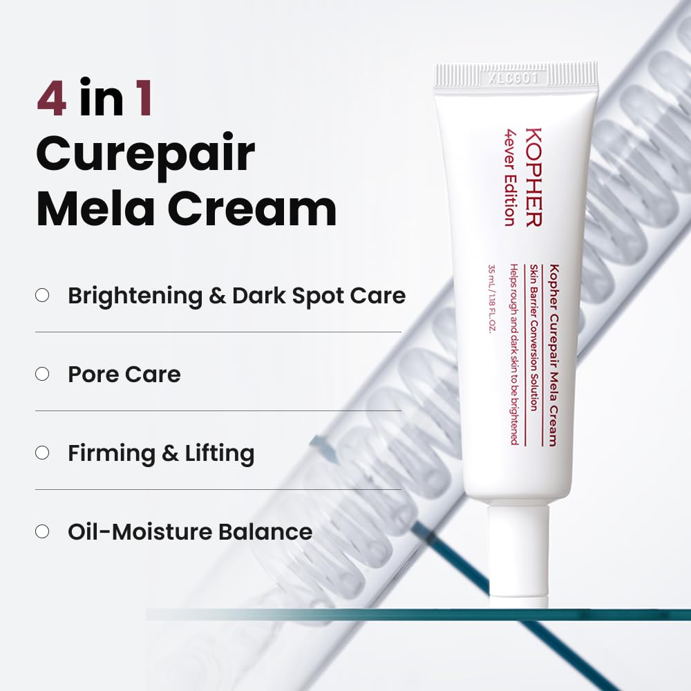 Kopher Curepair Mela Cream ingredients visual highlights 10GF growth factors and natural extracts.
