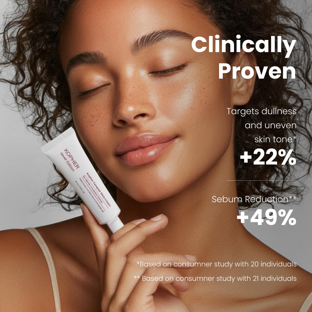 Kopher Curepair Mela Cream swatch on skin conveys enhanced comfort from soothing actives.