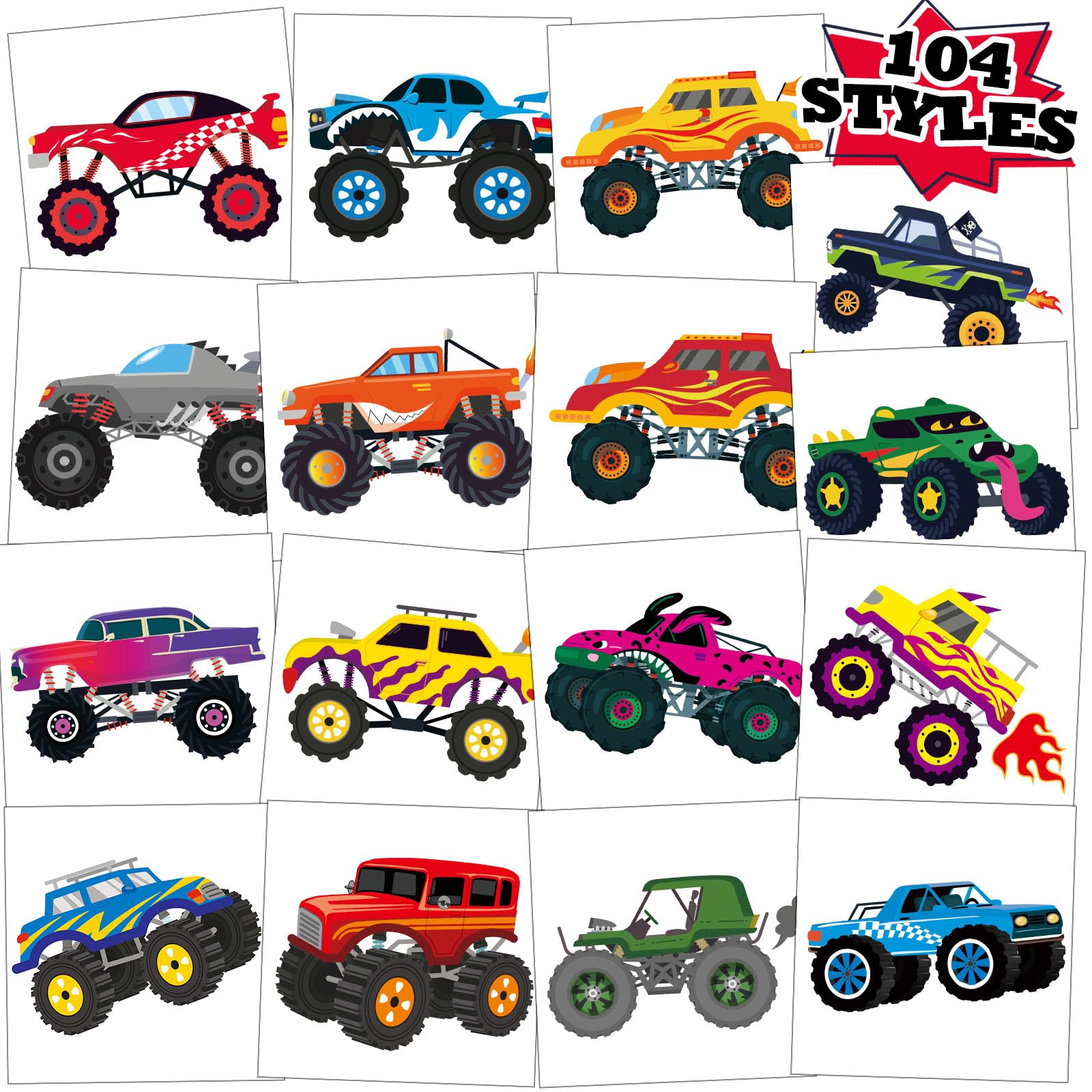 Kopokita Monster Truck Tattoo pattern 01 for waterproof kids' party fun.