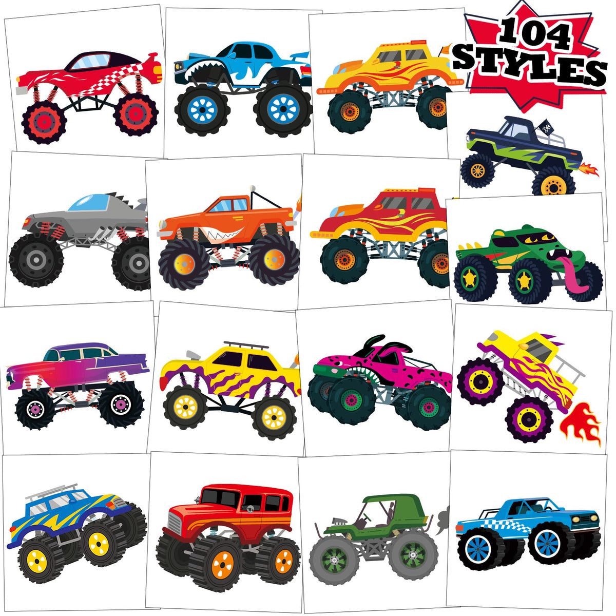 Kopokita Monster Truck Tattoo pattern 01 for waterproof kids' party fun.