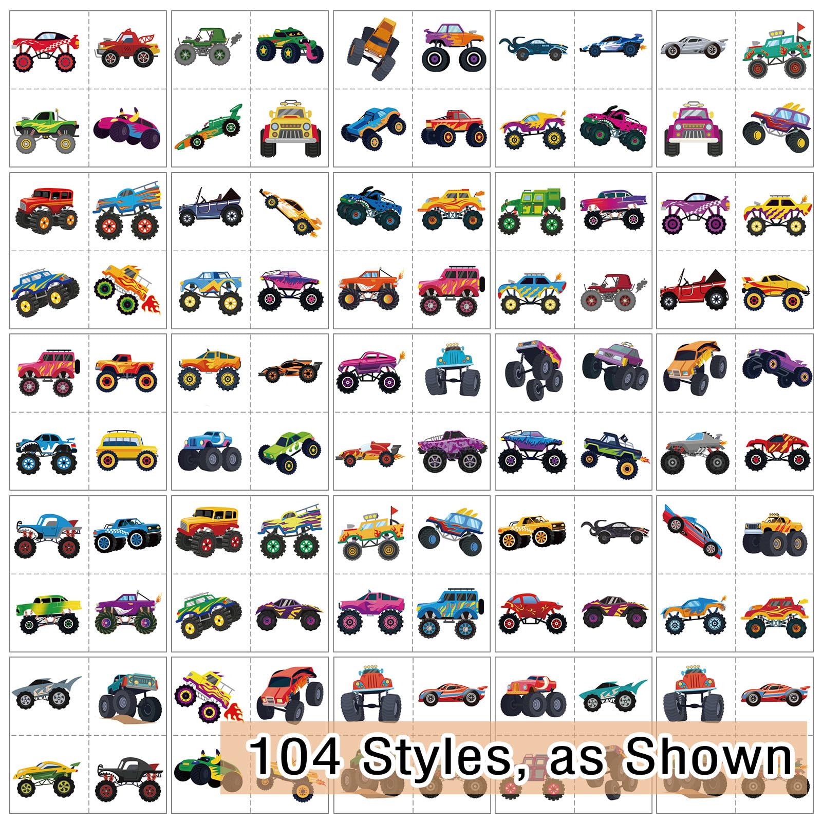 Kopokita Monster Truck Tattoo pattern 02 adds playful color to kids' party activities.