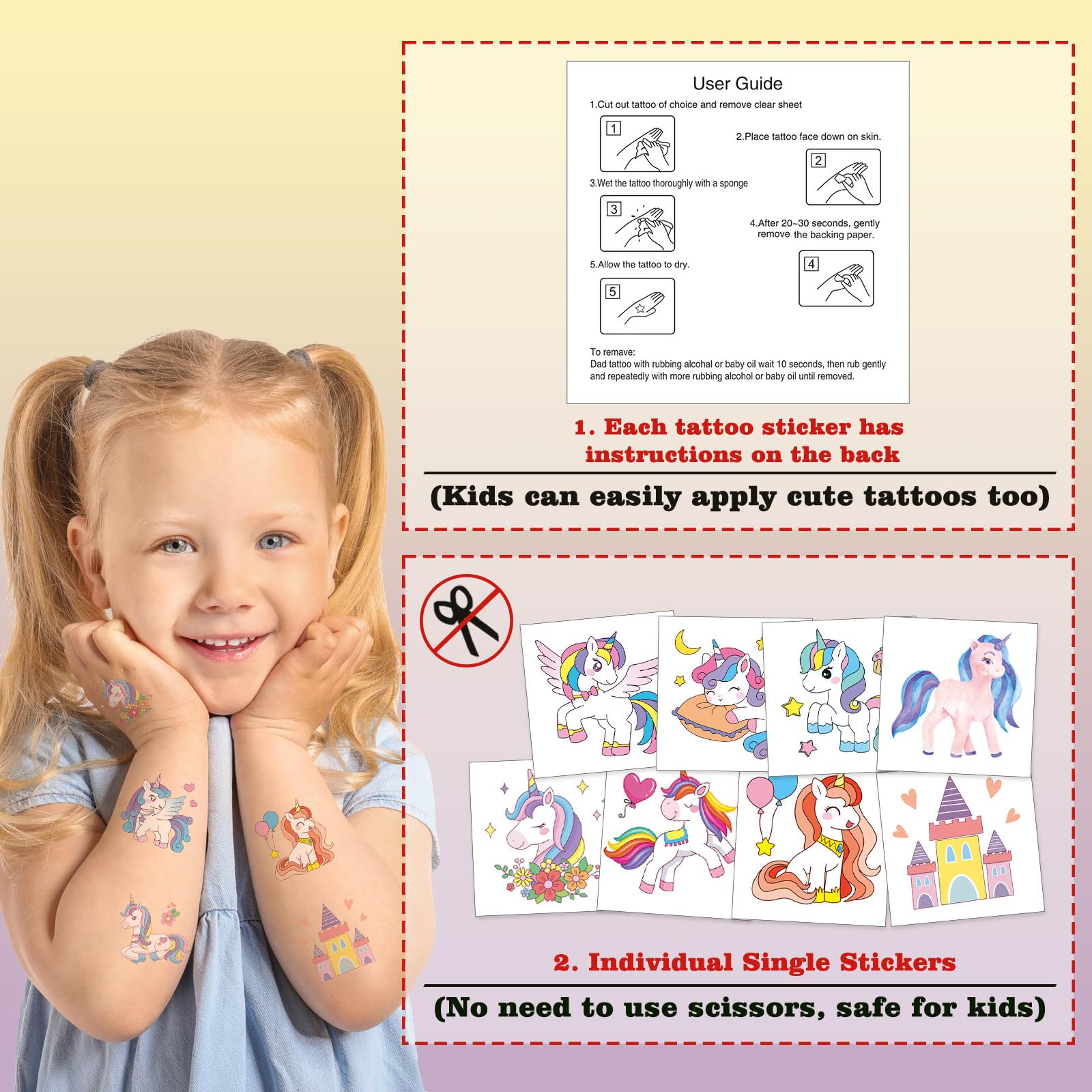 Kopokita unicorn tattoos pre-cut dotted lines enable tear-out.