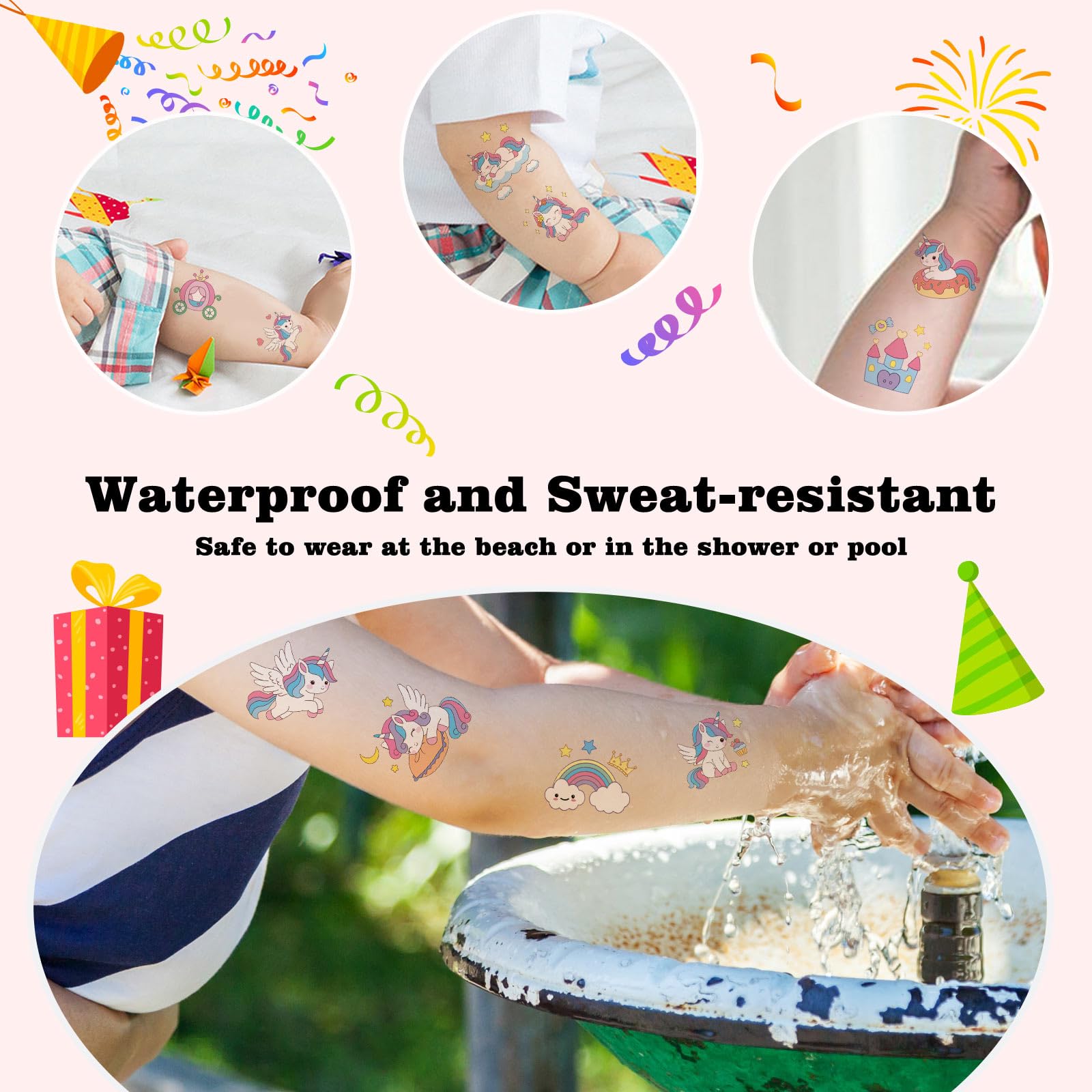 Kopokita unicorn tattoos swim-friendly wear for pool days.