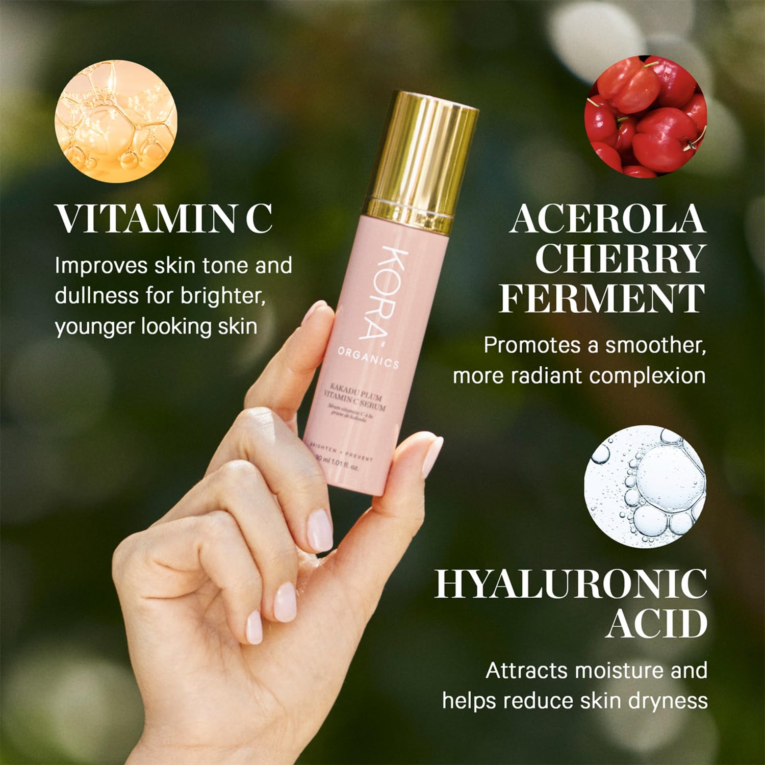 KORA Organics antioxidant-rich serum glow on skin