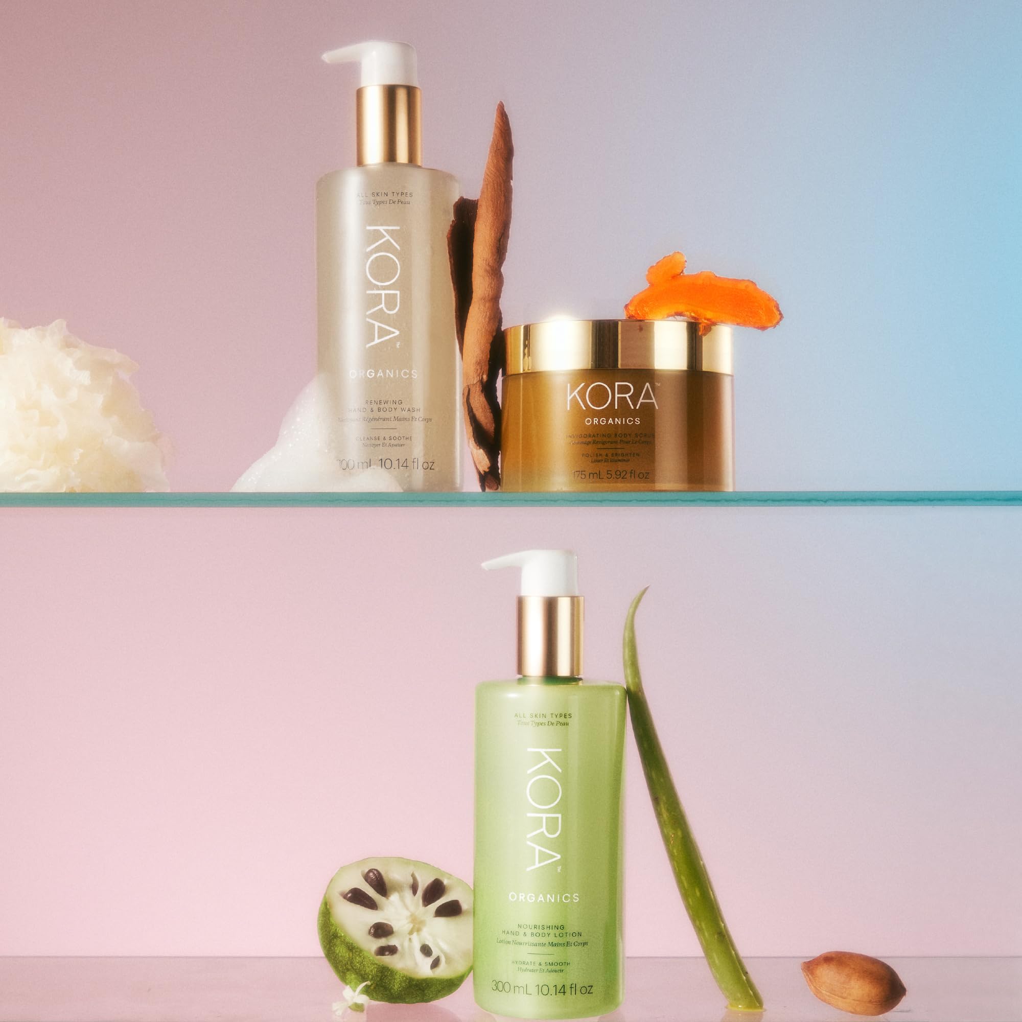 KORA Organics Invigorating Scrub applied to damp skin for exfoliation