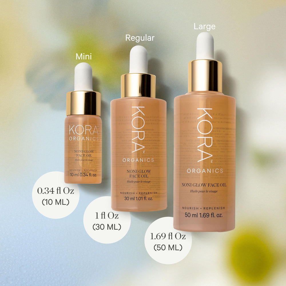 KORA Organics Noni Glow gua sha routine demonstrates massage for absorption.