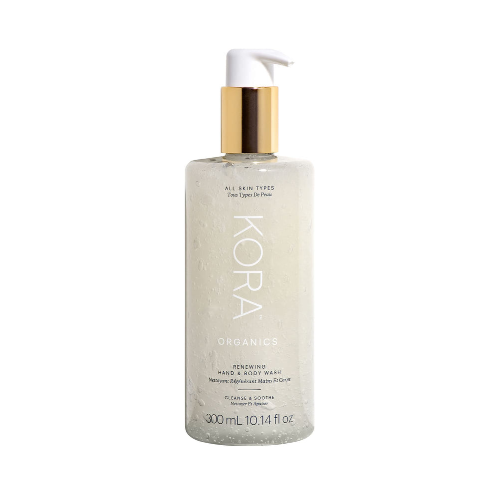 KORA Organics Renewing Hand & Body Wash bottle front, gentle organic cleanse for daily use