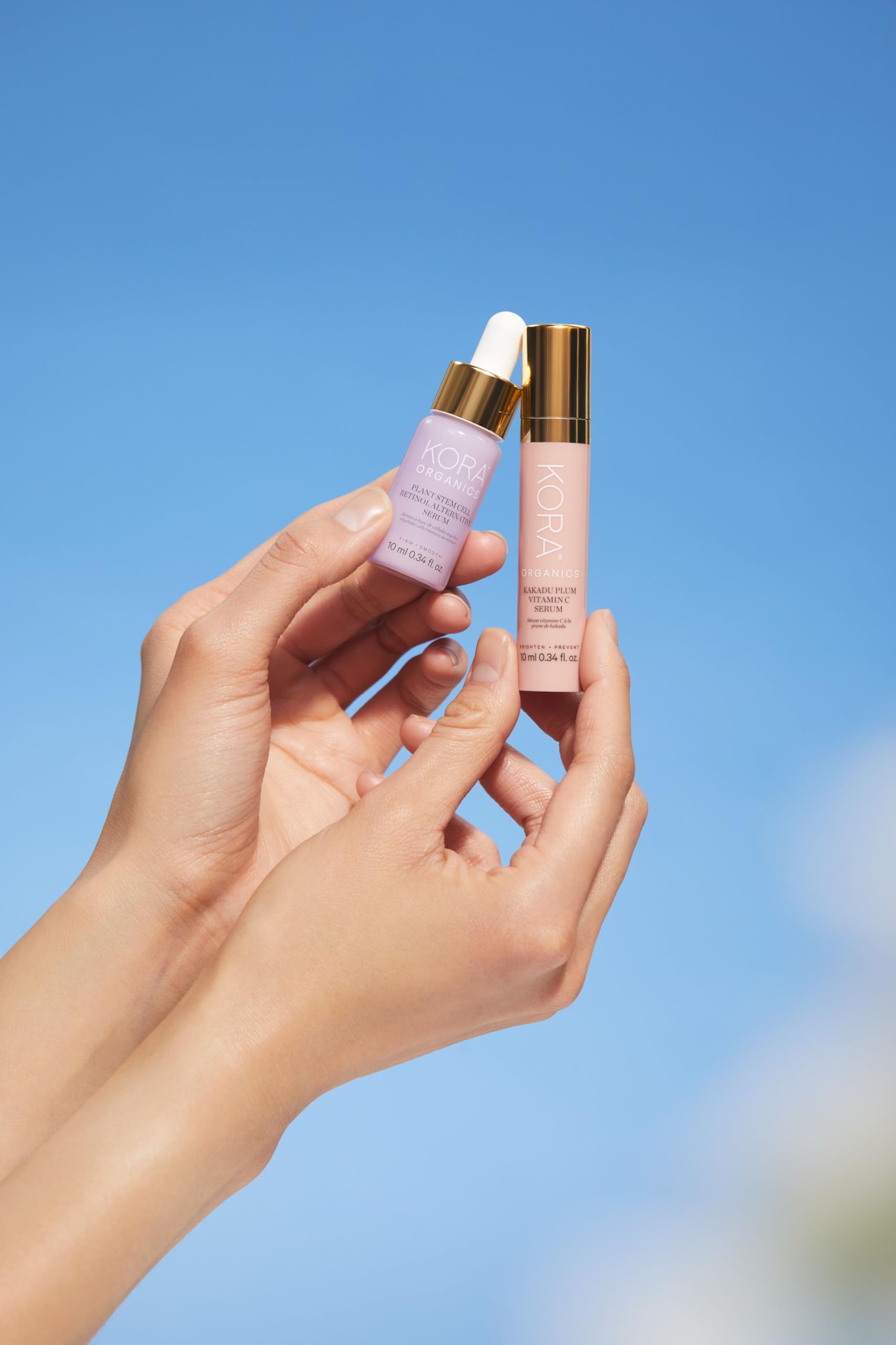 Compact travel-size 0.34 fl oz serum bottle for skincare on the go