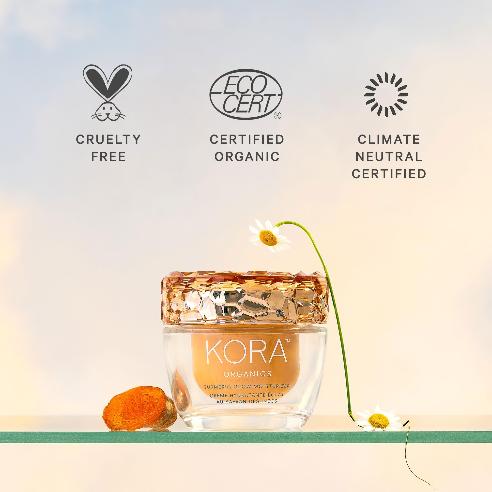 KORA Organics Cruelty-free label and certification emblem, aligns with ethical skincare choices.