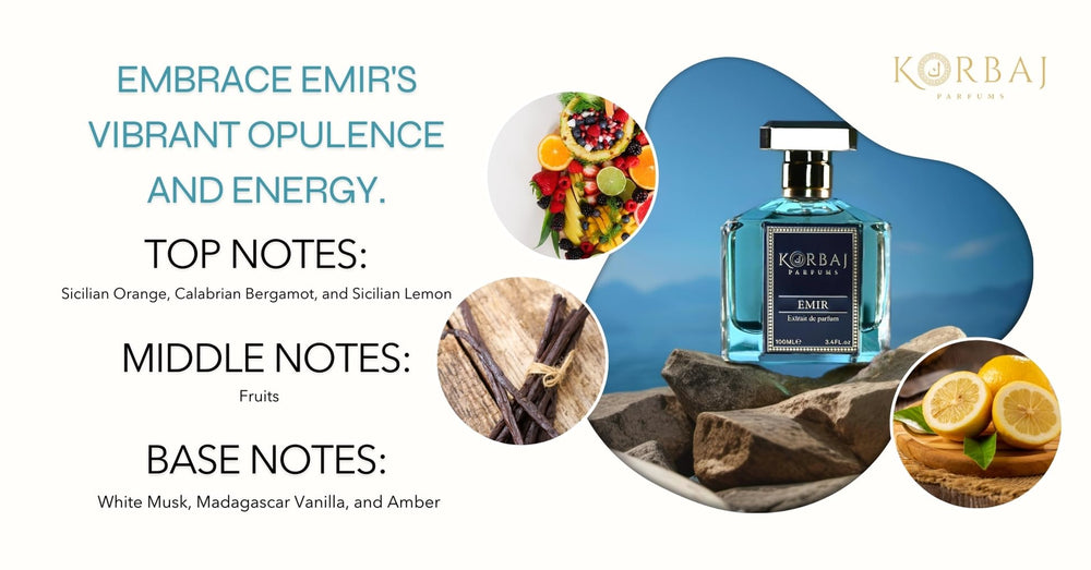 KORBAJ PARFUMS Emir bottle side highlights its sleek, premium silhouette for everyday refinement.